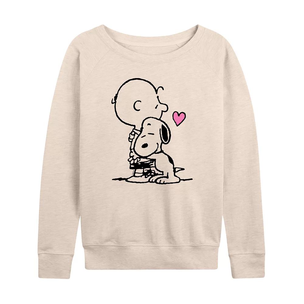 Women's Peanuts Snoopy Charlie Hug French Terry Long Sleeve Tee, Girl's,  Product Image