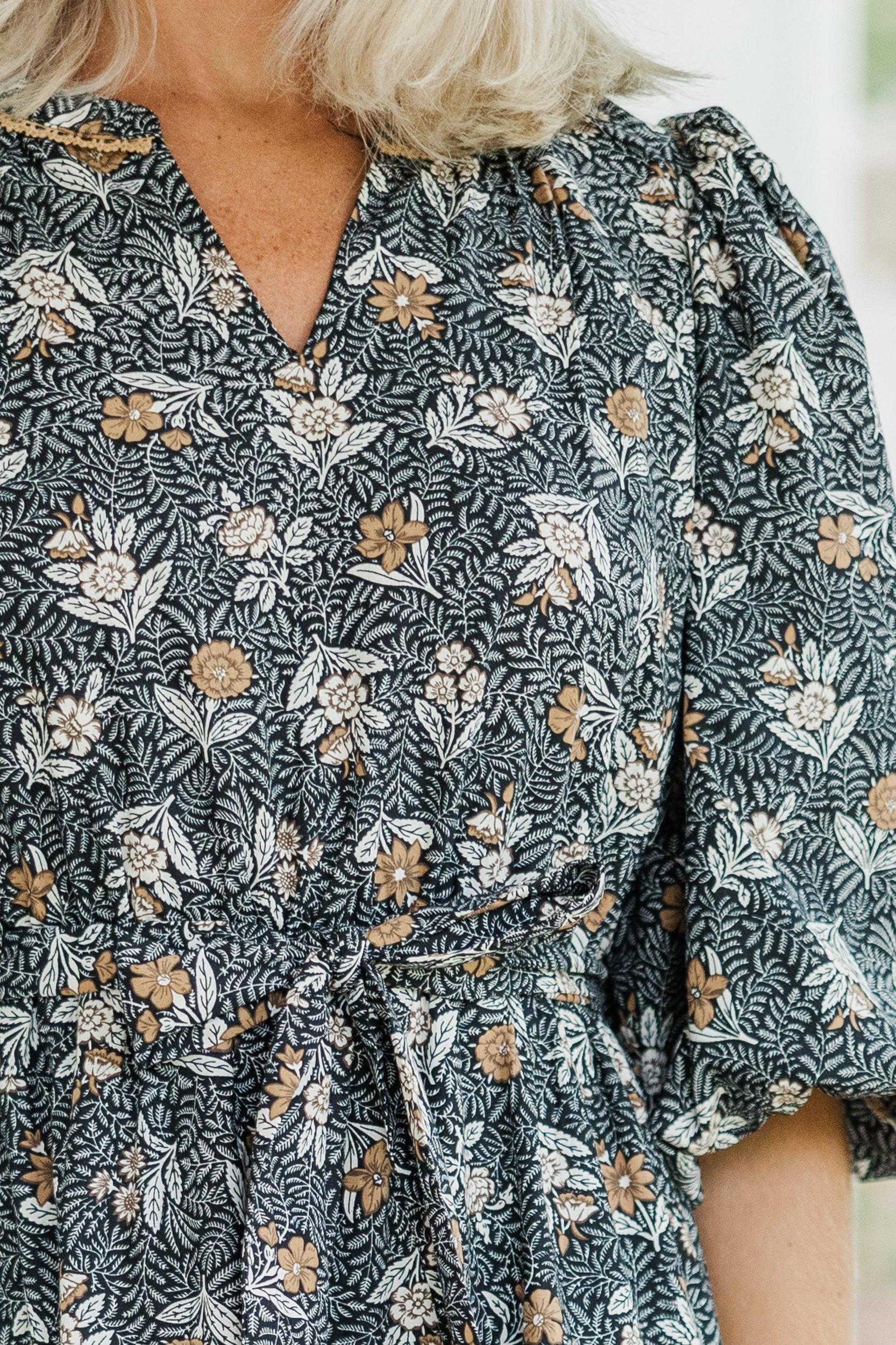 All So Serious Black Floral Midi Dress Female Product Image