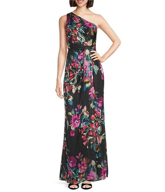 Adrianna Papell Chiffon One Shoulder Floral Print Sheath Gown Product Image