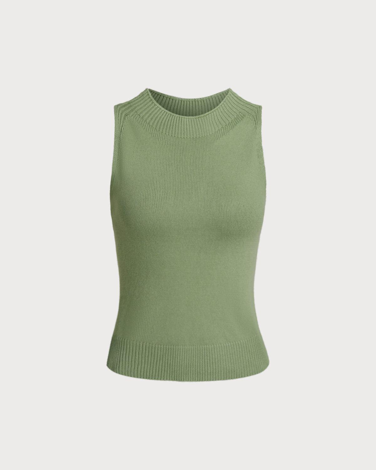 Green Mock Neck Slim Tank Top Product Image
