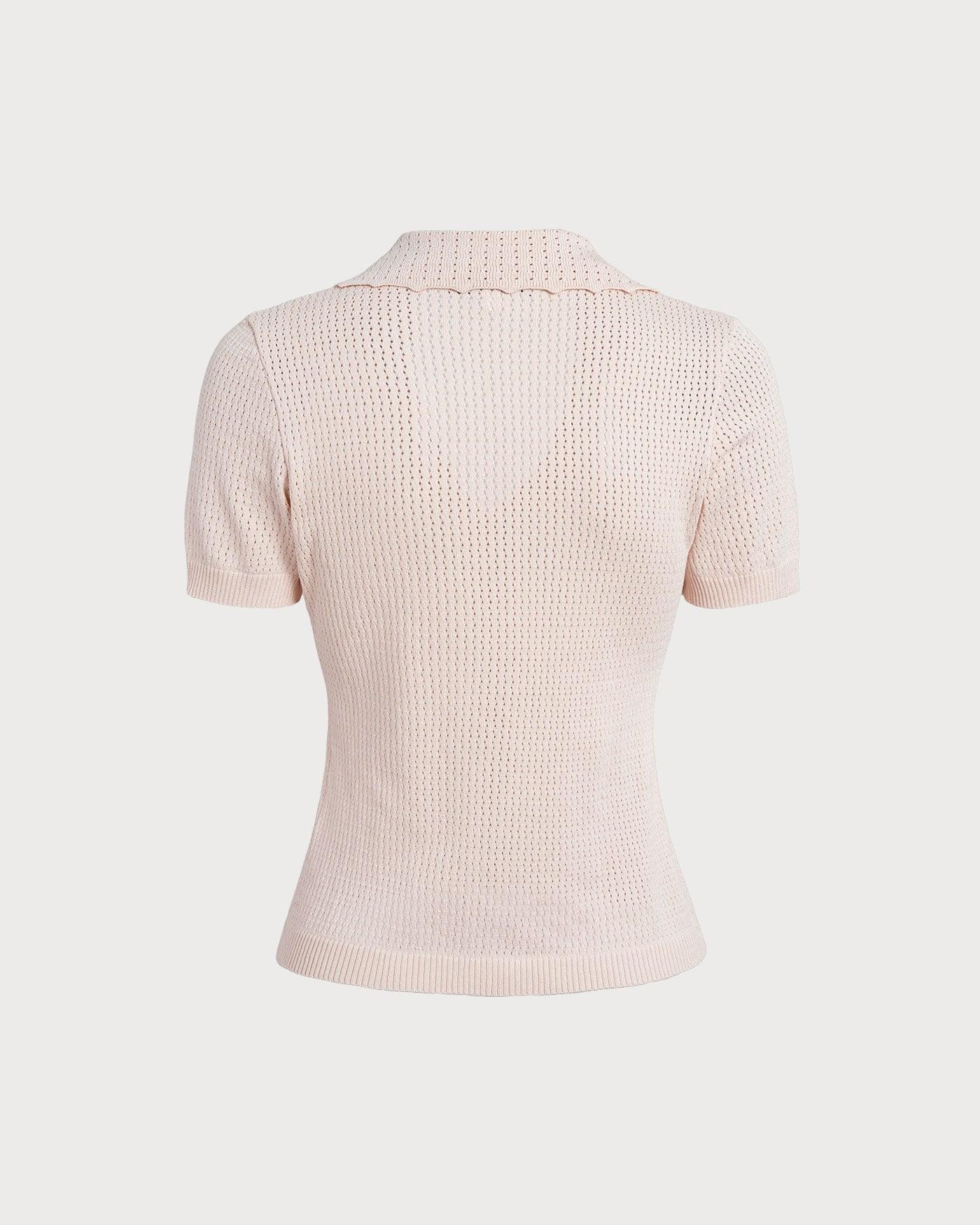 The Nude V Neck Button Pointelle Knit Tee Product Image