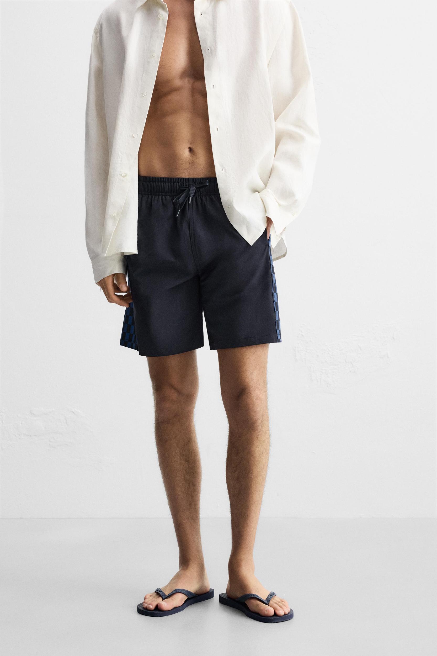 LONG CHECKERED BANDS SWIMSUIT Product Image