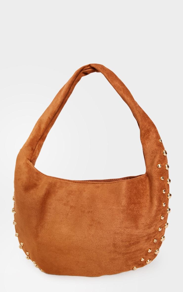 Tan Faux Suede Studded Shoulder Bag Product Image