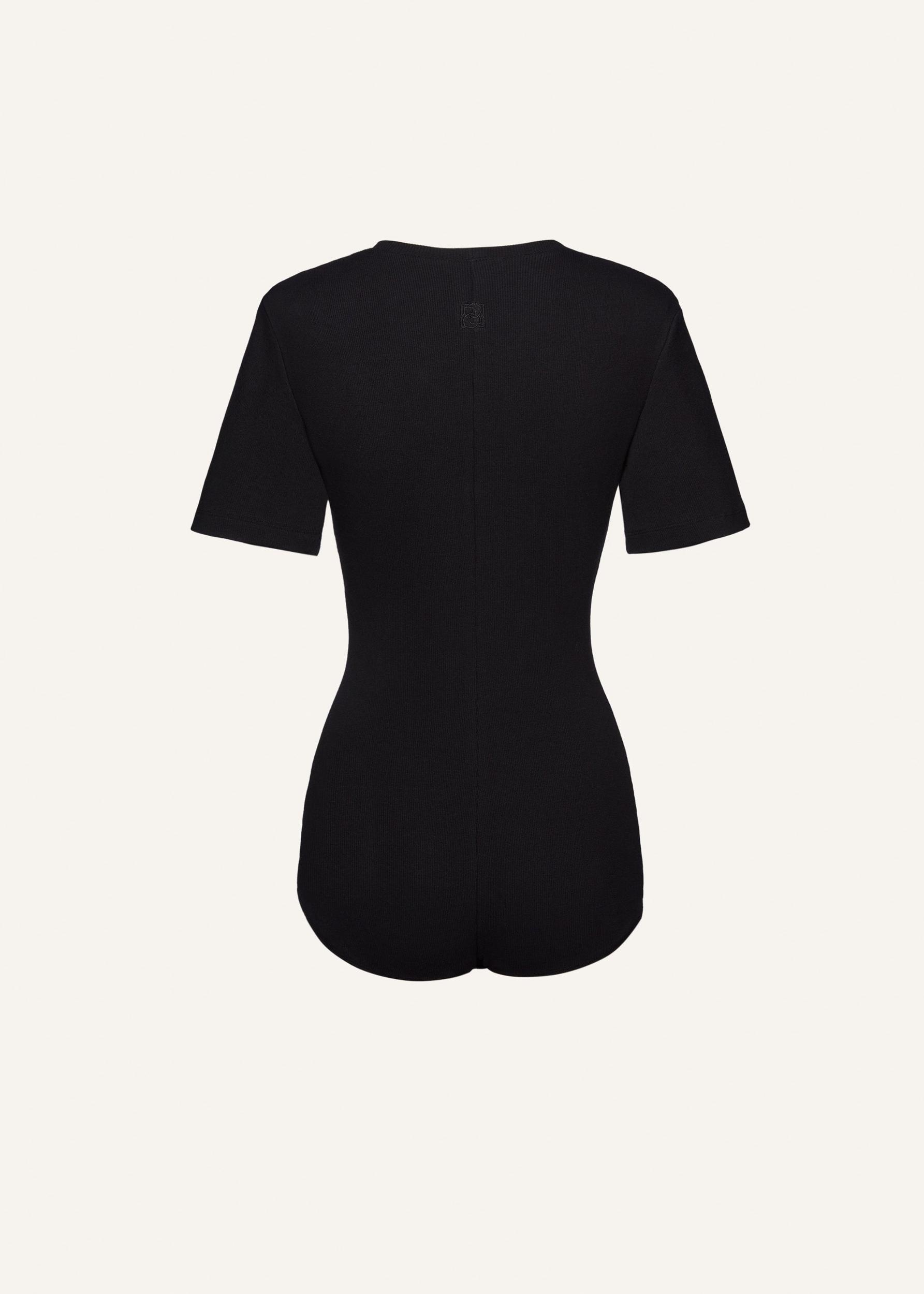 Ribbed short sleeve bodysuit in black Product Image