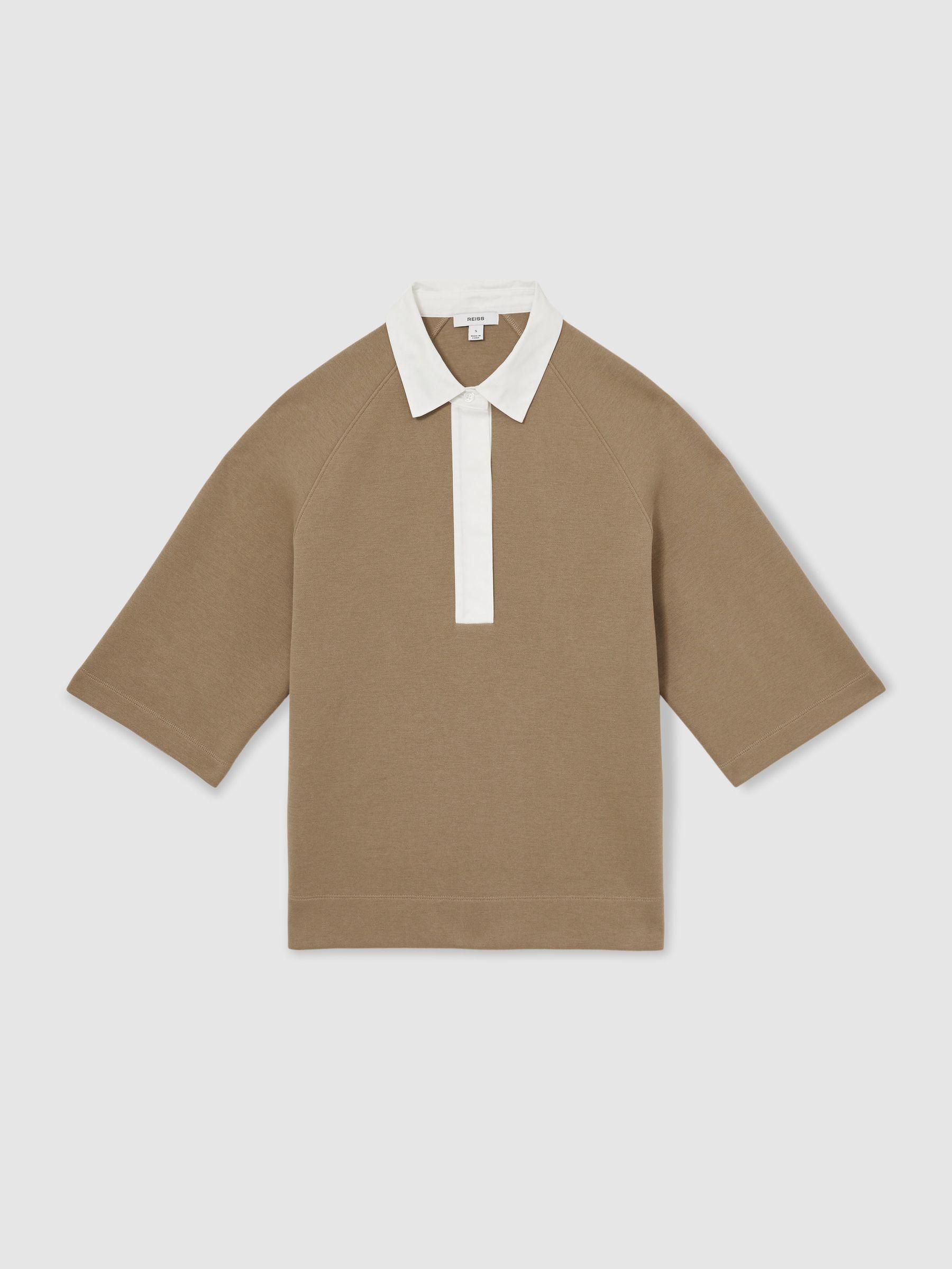 Cotton-Blend Interlock Collar Sweatshirt in Camel Product Image