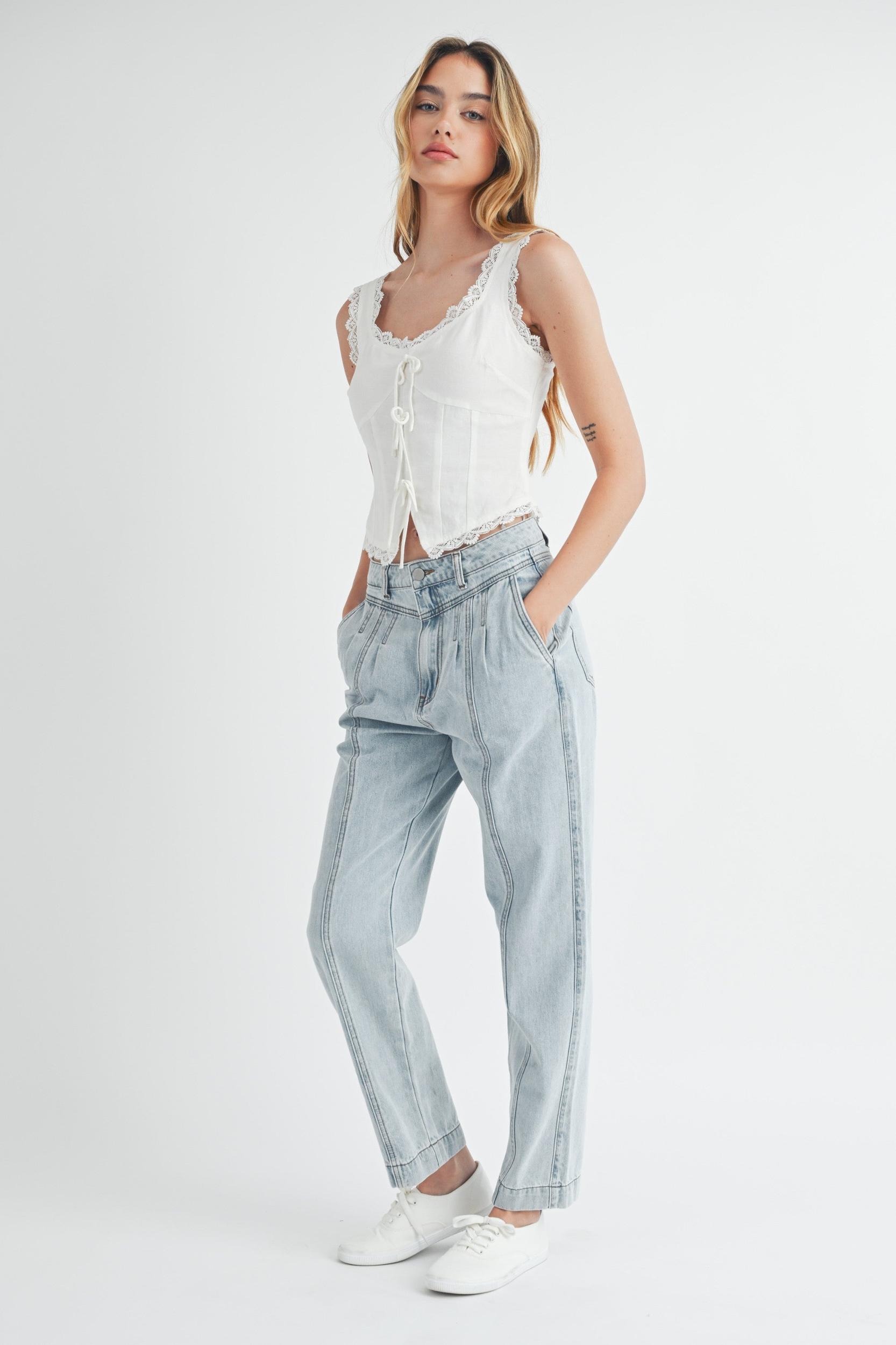 Pleated Detail Denim Jeans Product Image