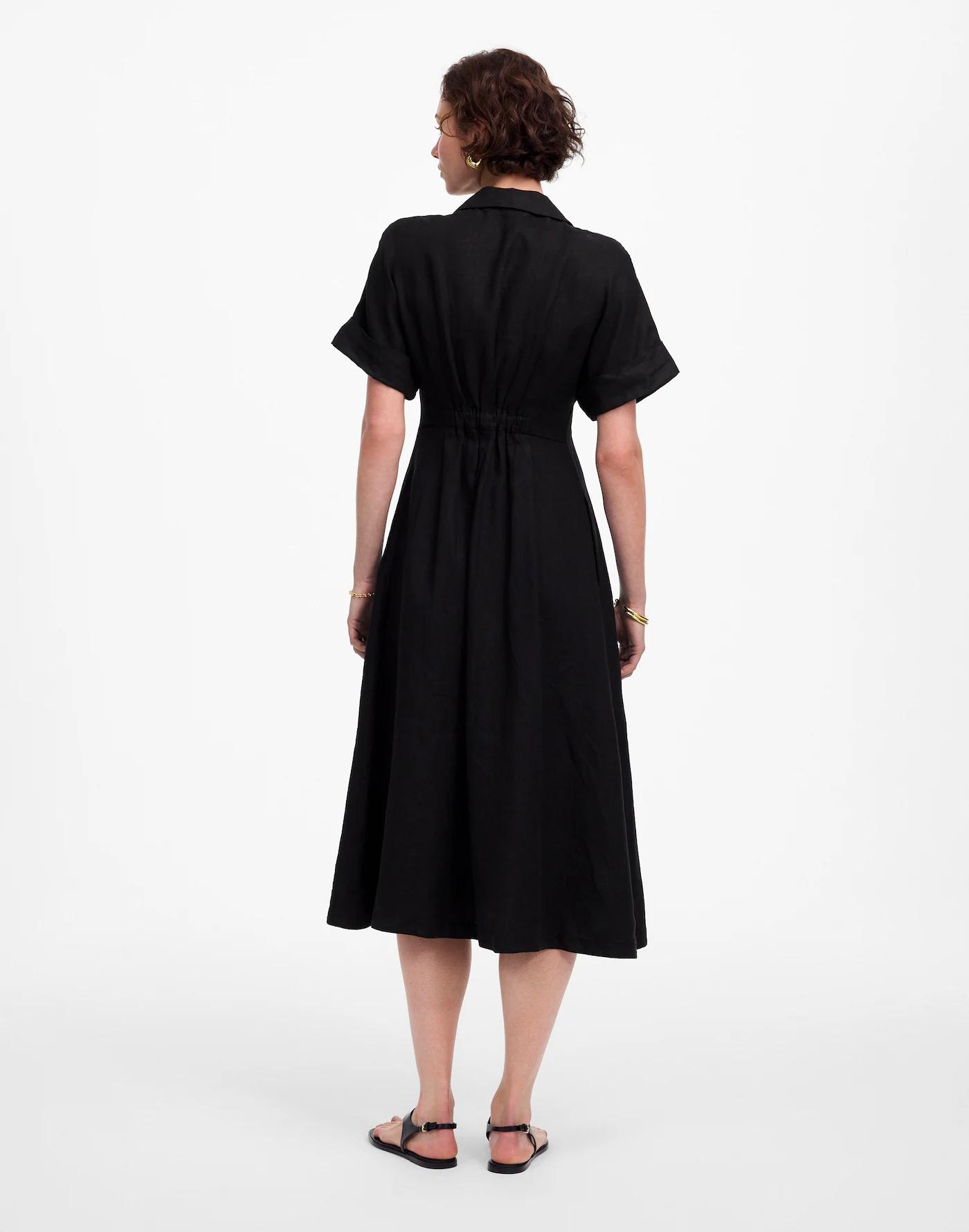 Petite Pleated Button-Front Midi Shirtdress in 100% Linen Product Image