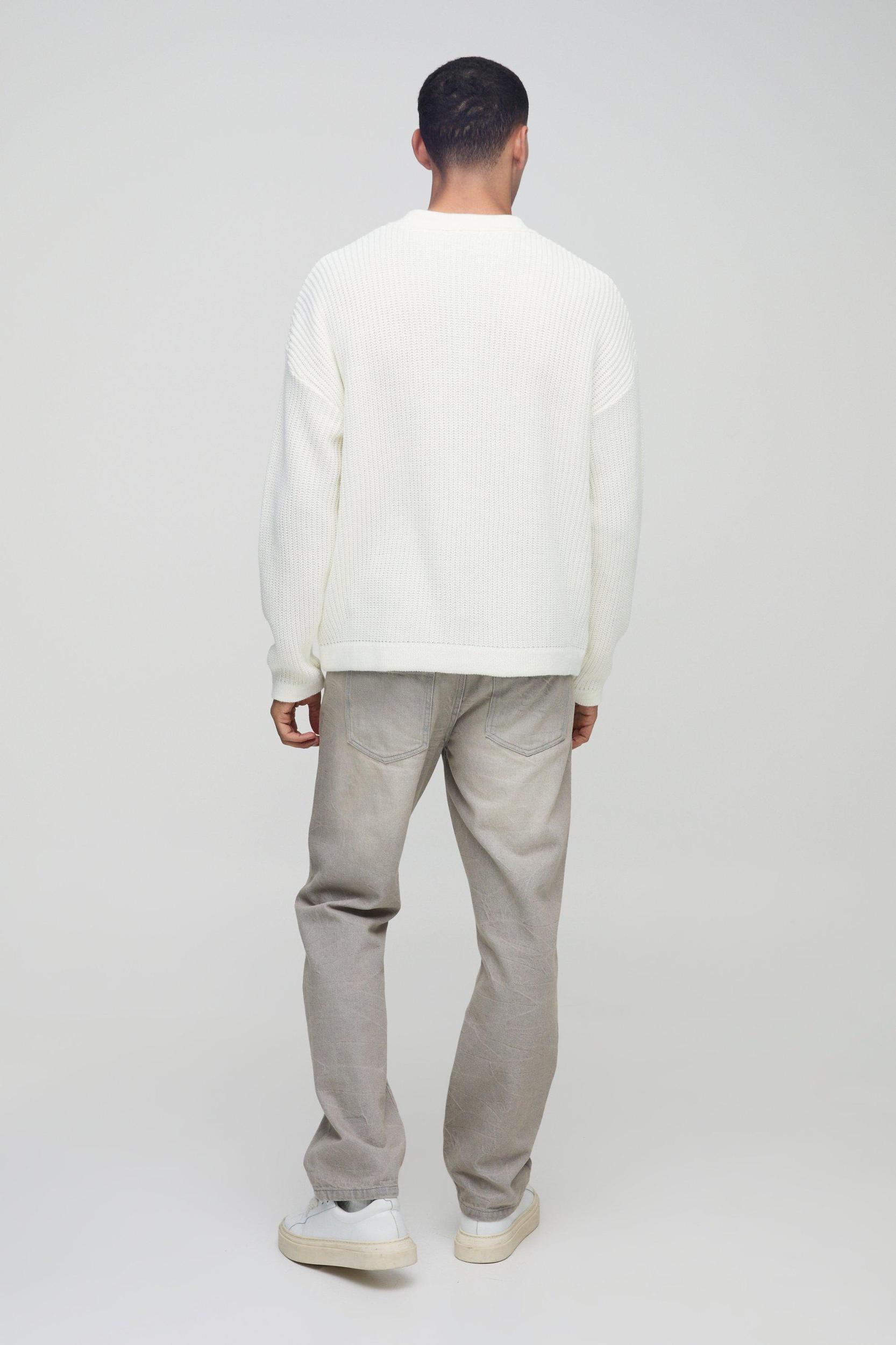 Oversized Boxy Chunky Knitted Polo Sweater | boohooMAN USA Product Image