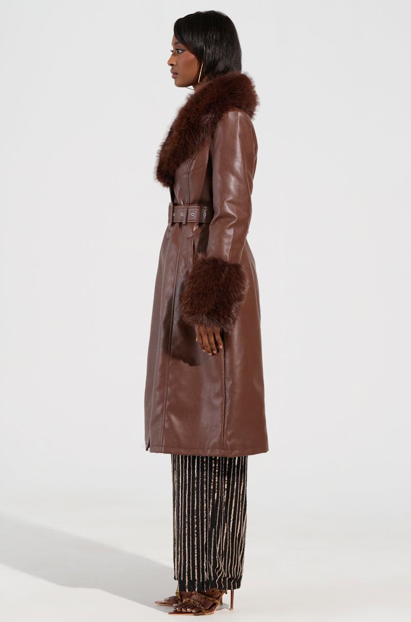 KAYA FUR LINED TRENCH IN BROWN Product Image