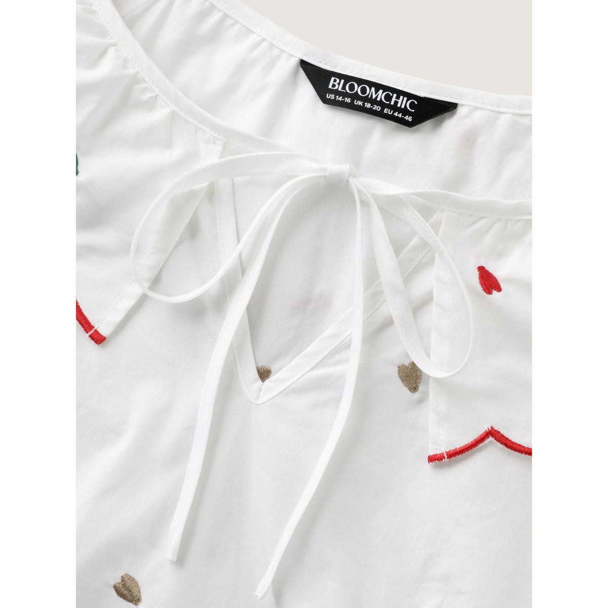 Plus Size Originalwhite Sweetheart Embroidery Doll Collar Blouse Women Short sleeve Peter Pan collar Casual Blouses BloomChic 22-24/3X Product Image