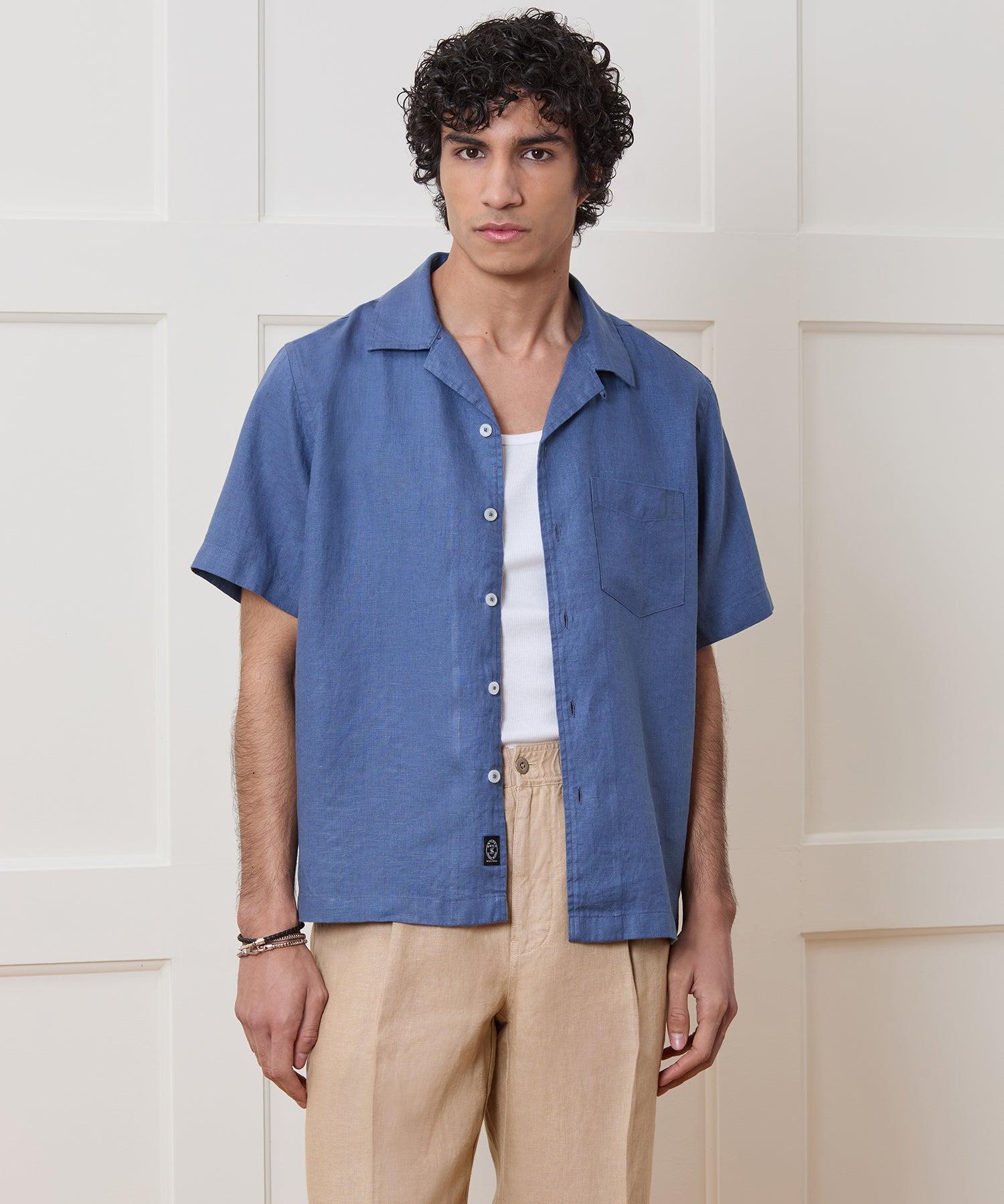 Cropped Sea Soft Irish Linen Camp Collar Shirt Product Image