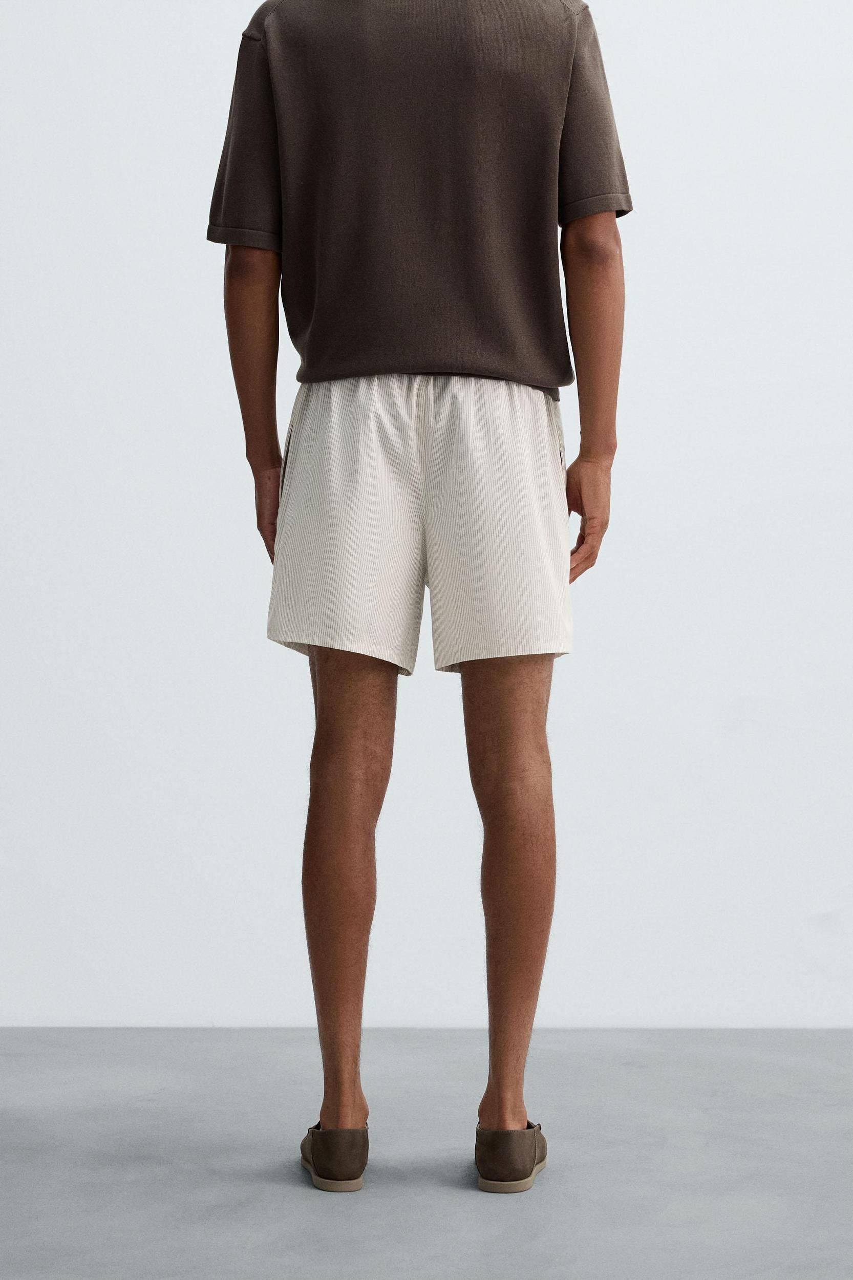 STRIPED COTTON-HEMP BERMUDA SHORTS Product Image
