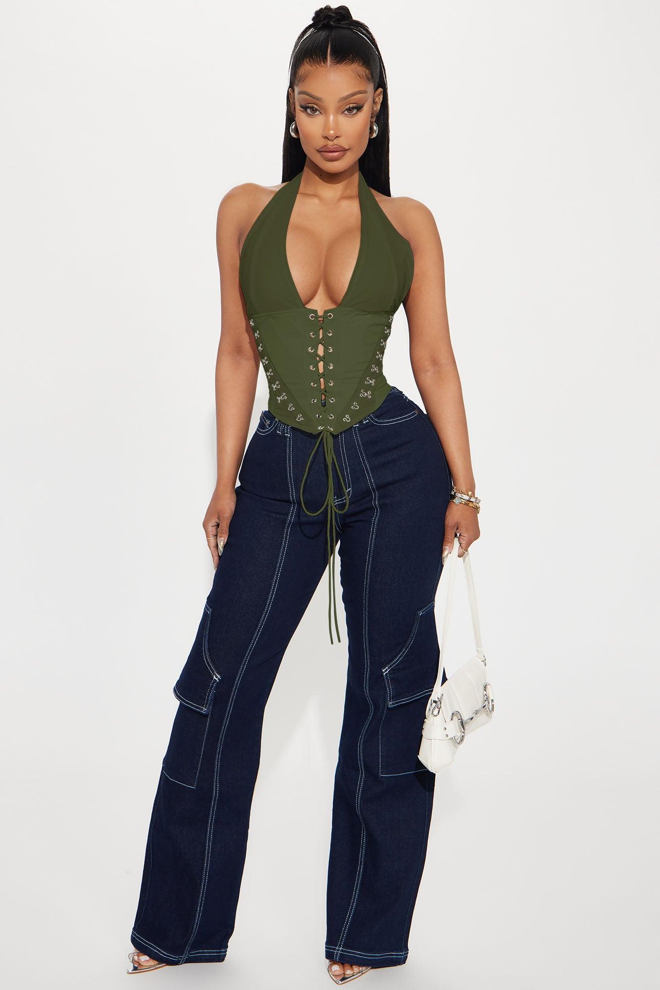 Alexis Lace Up Halter Top - Olive Female Product Image