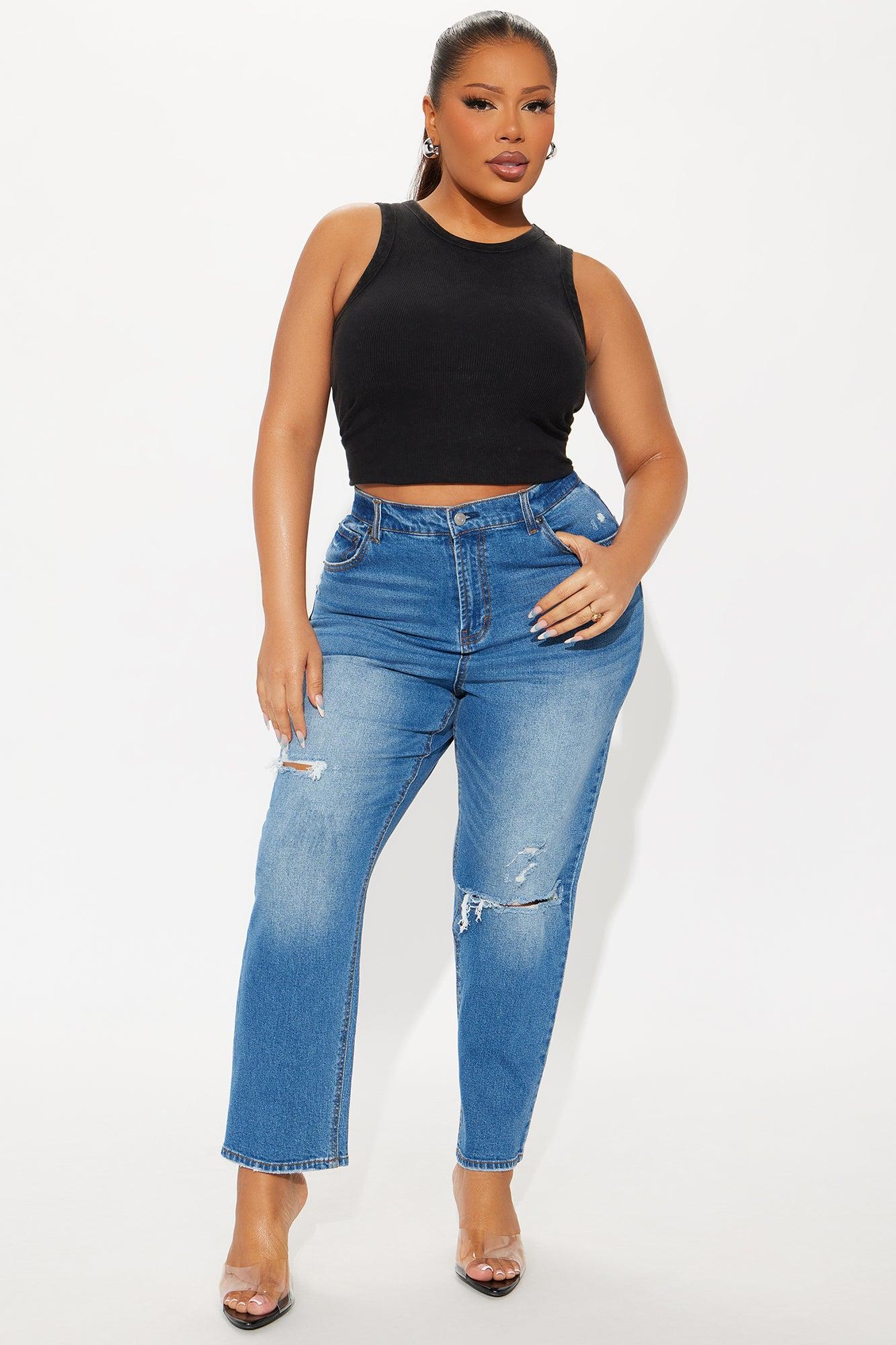 Crowd Pleaser Ripped Ankle Slim Straight Jeans - Medium Wash Female Product Image