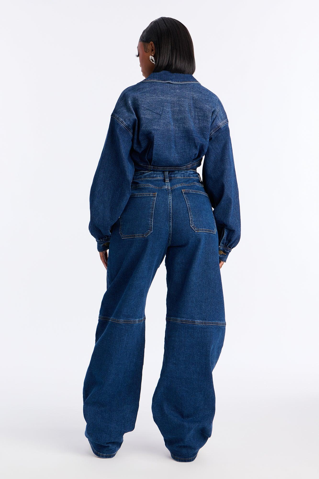 My Way Denim Barrel Pant Set - Dark Wash Female Product Image