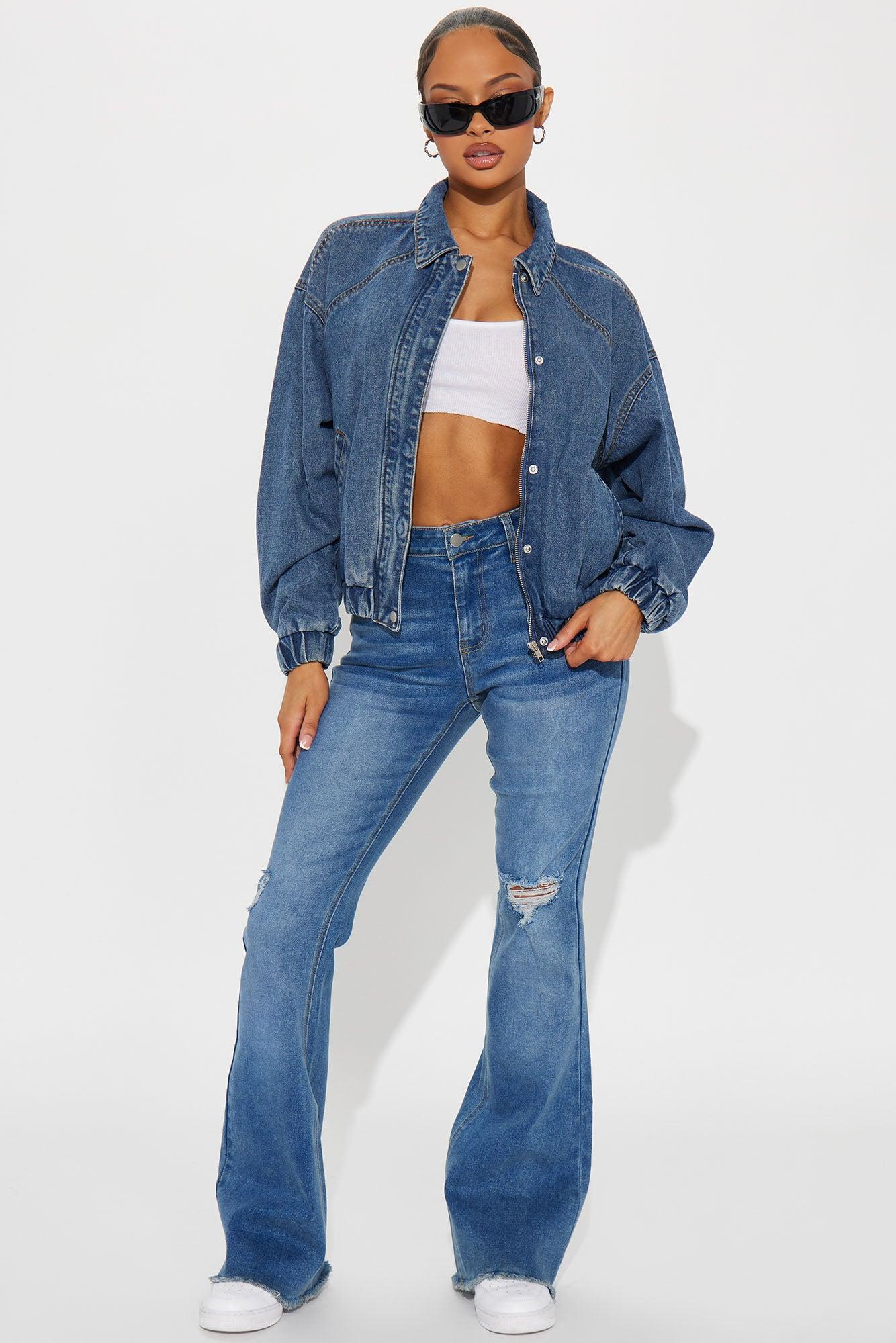 Such Big Talk Denim Bomber Jacket - Dark Wash Product Image