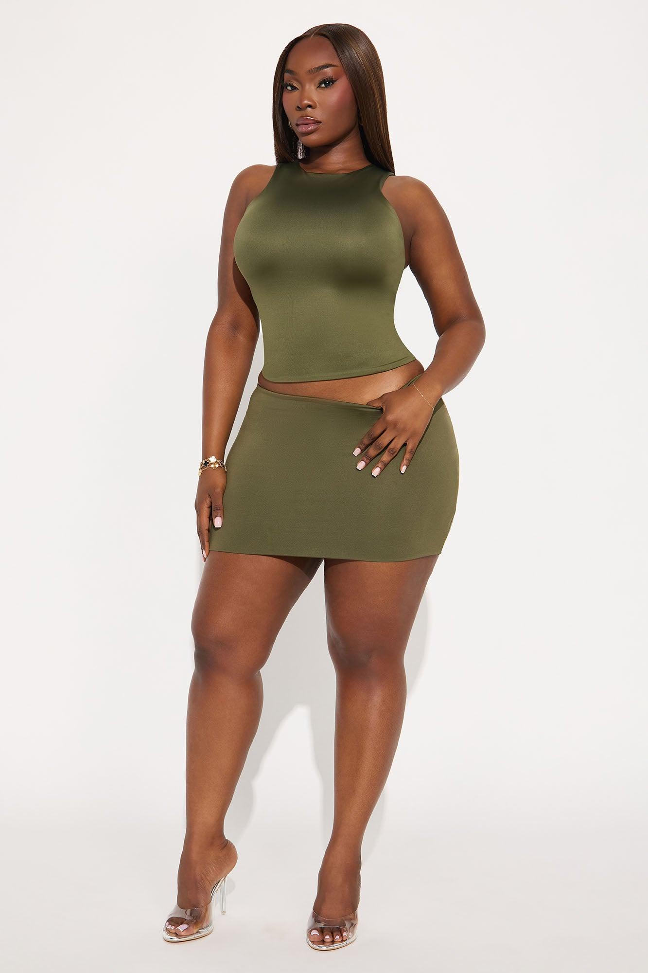 Contour Double Lined High Neck Tank Top - Military Green Female Product Image