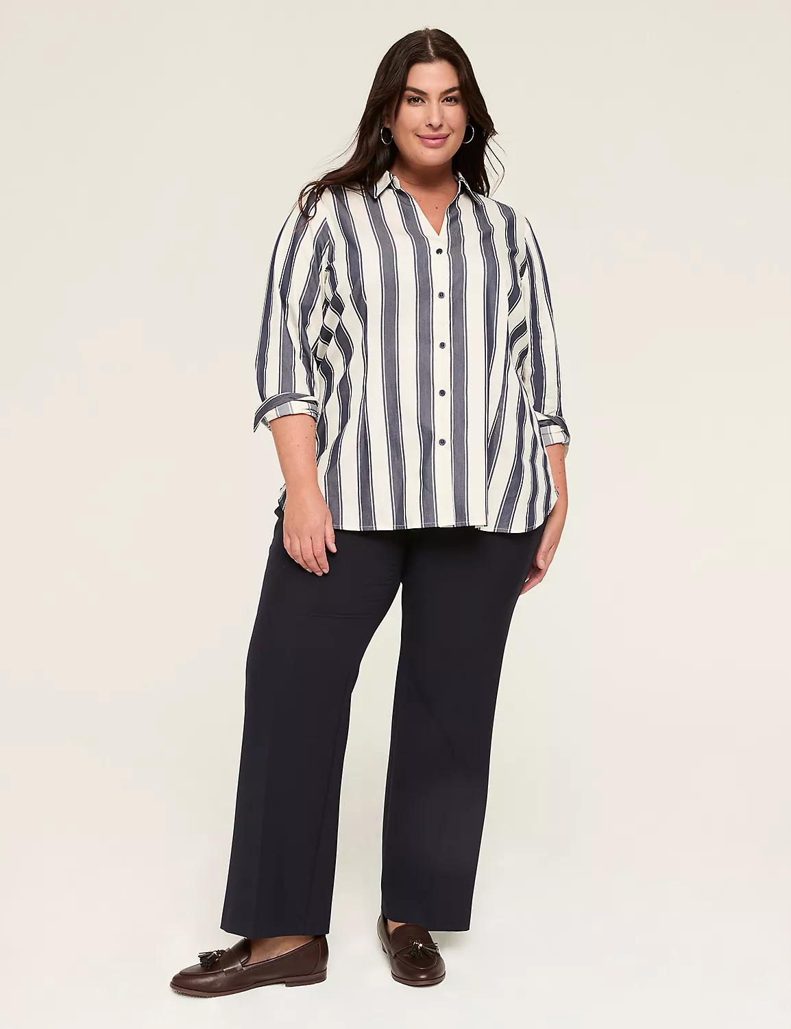 Fitted Split-Neck Button-Down Shirt Product Image