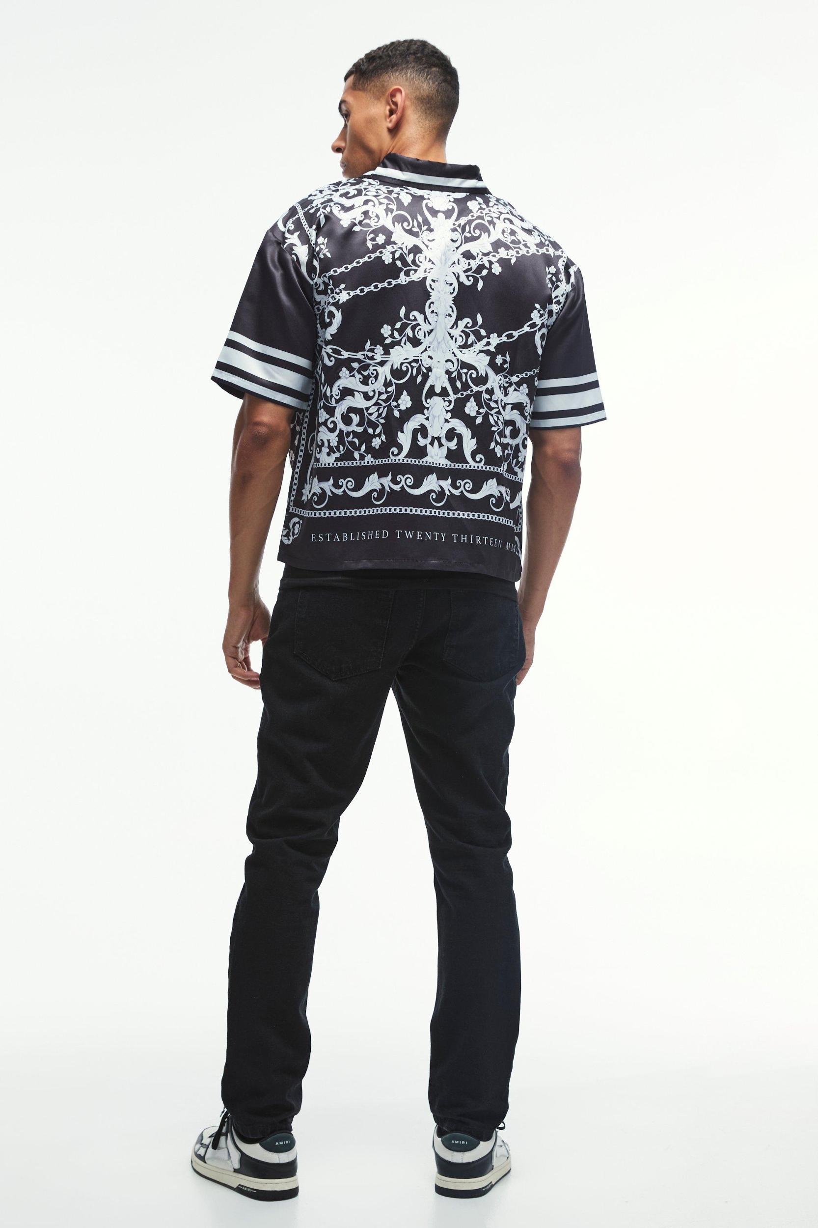 Oversized Satin Border Print Boxy Shirt | boohooMAN USA Product Image