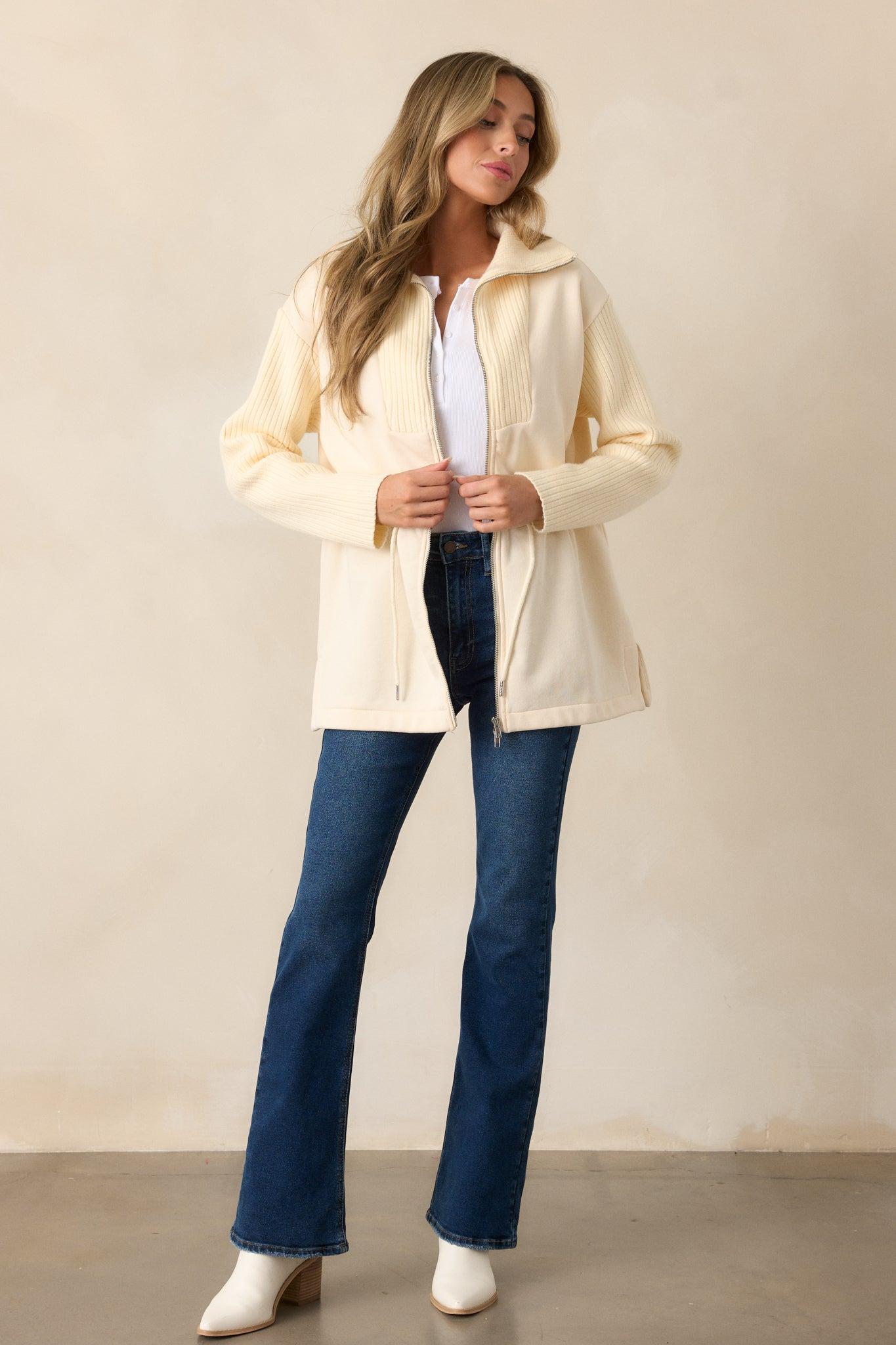 Alabaster Dreams Ecru Drawstring Jacket Product Image