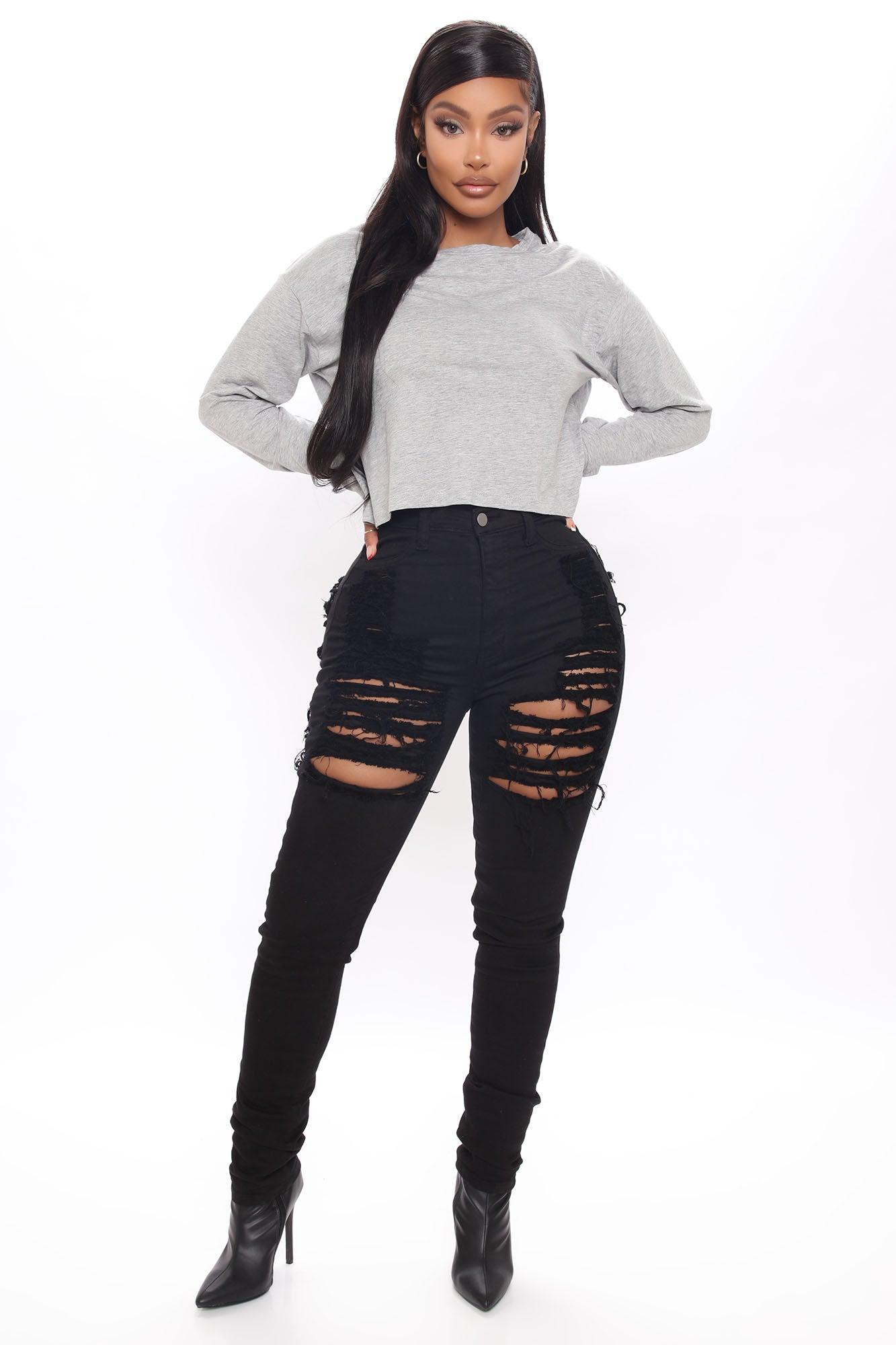 Leslie Long Sleeve Cropped Tee - Heather Grey Product Image