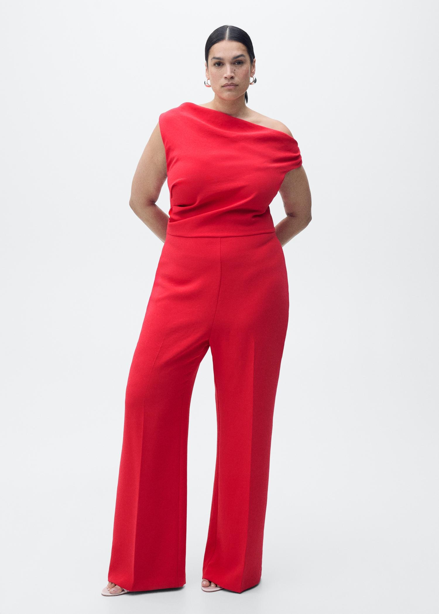 Long asymmetrical draped jumpsuit - Women | MANGO USA Product Image