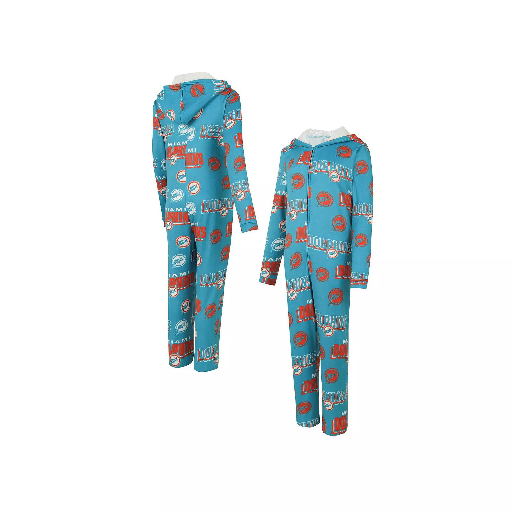 Women's Concepts Sport Aqua Miami Dolphins Roadway Allover Print Microfleece Full-Zip Union Suit,  Product Image