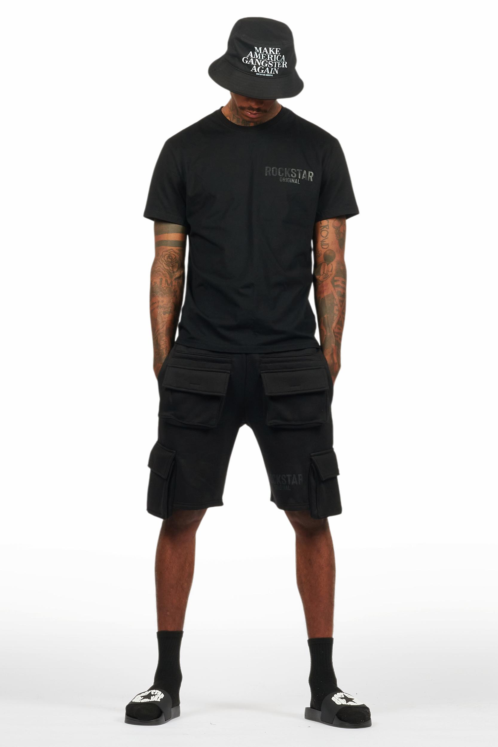 Sana Black/Black T-Shirt Cargo Shorts Set Male Product Image