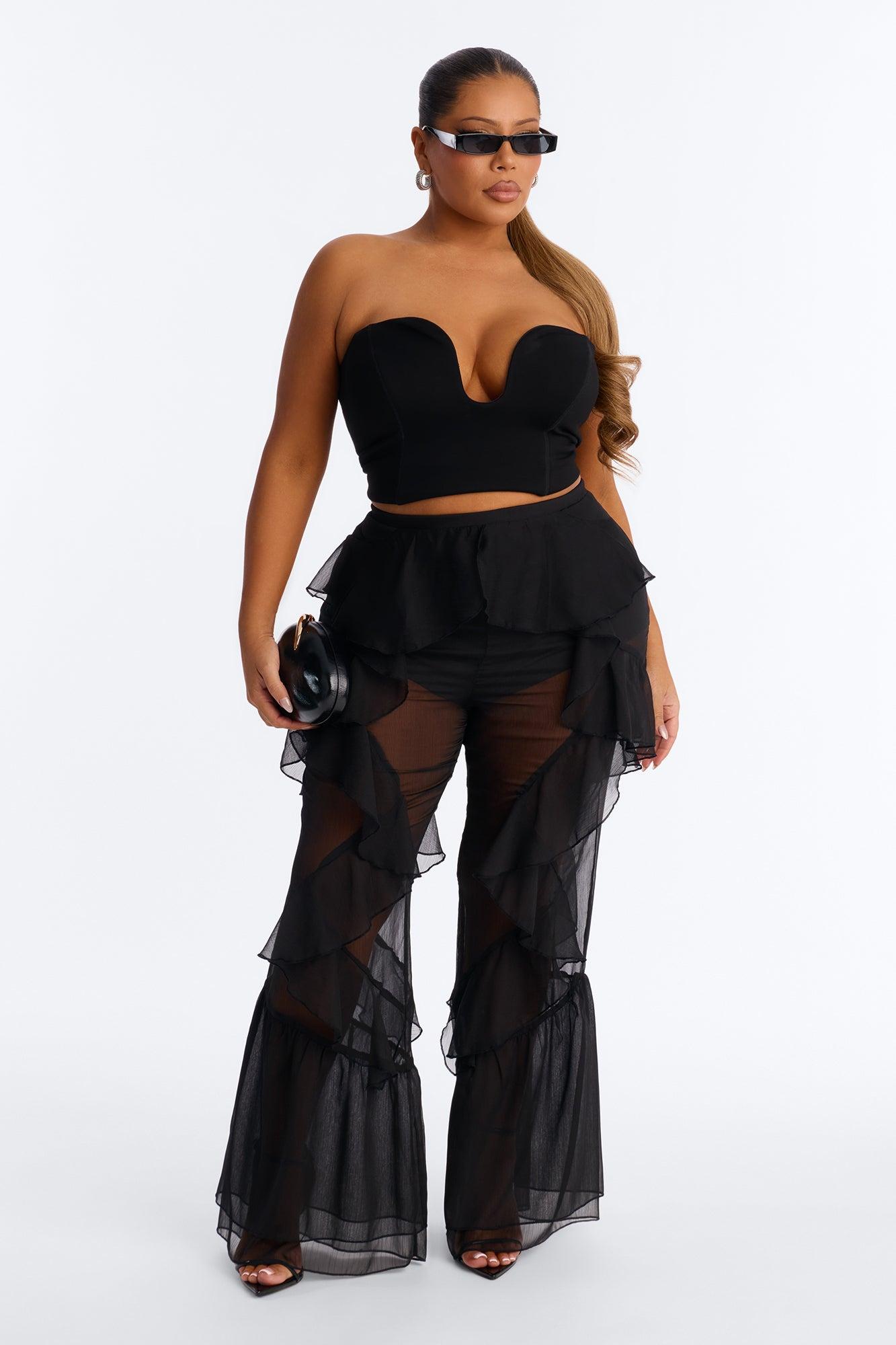 Twisted Rules Ruffle Flare Pant 33″ - Black Female Product Image