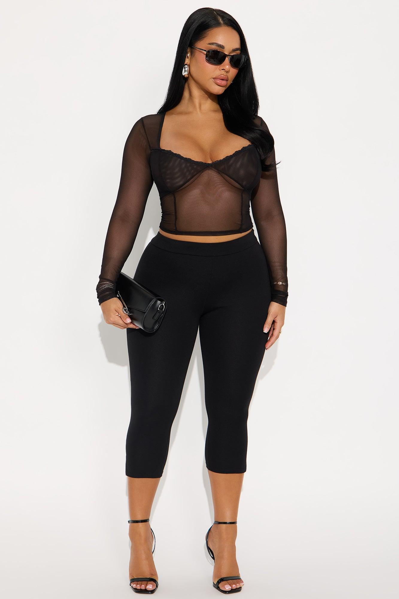 Heather Mesh Long Sleeve Top - Black Female Product Image