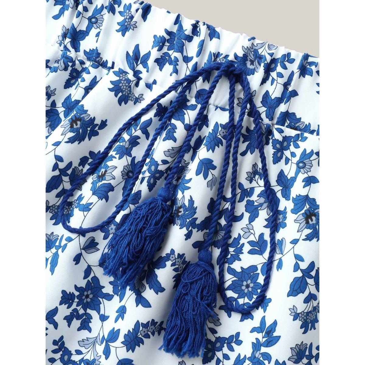 Plus Size Floral Boho Print Waist-Tie Maxi Skirt Women LightBlue Loose No stretch Side seam pocket Vacation Skirts BloomChic 18-20/2X Product Image