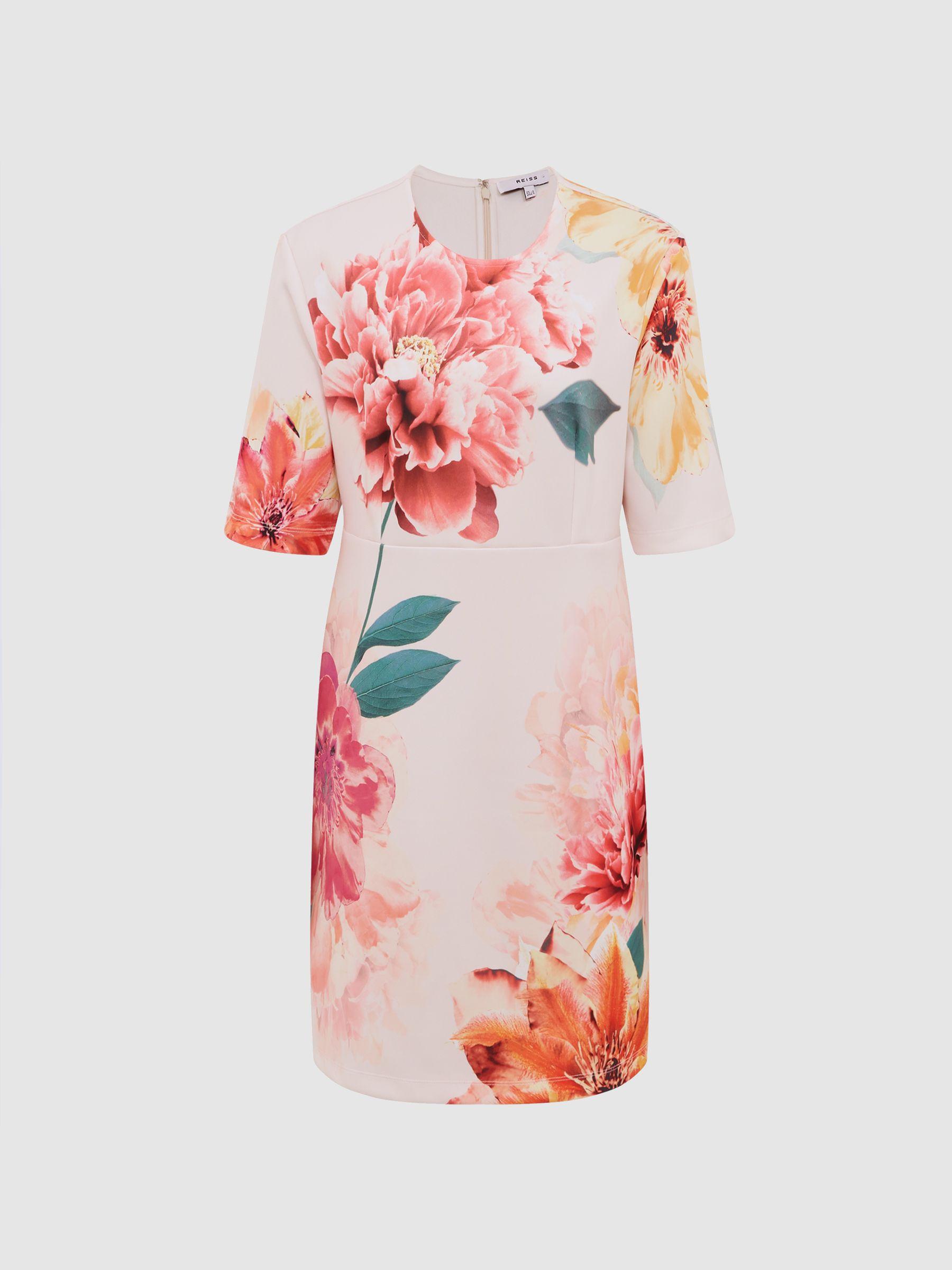 Floral Printed Mini Shift Dress in Pink Product Image