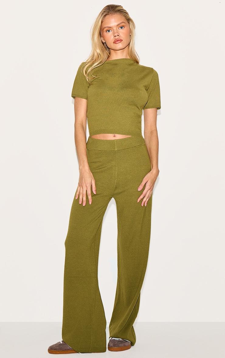 Olive Basic Knit Asymmetric Neckline Top Product Image