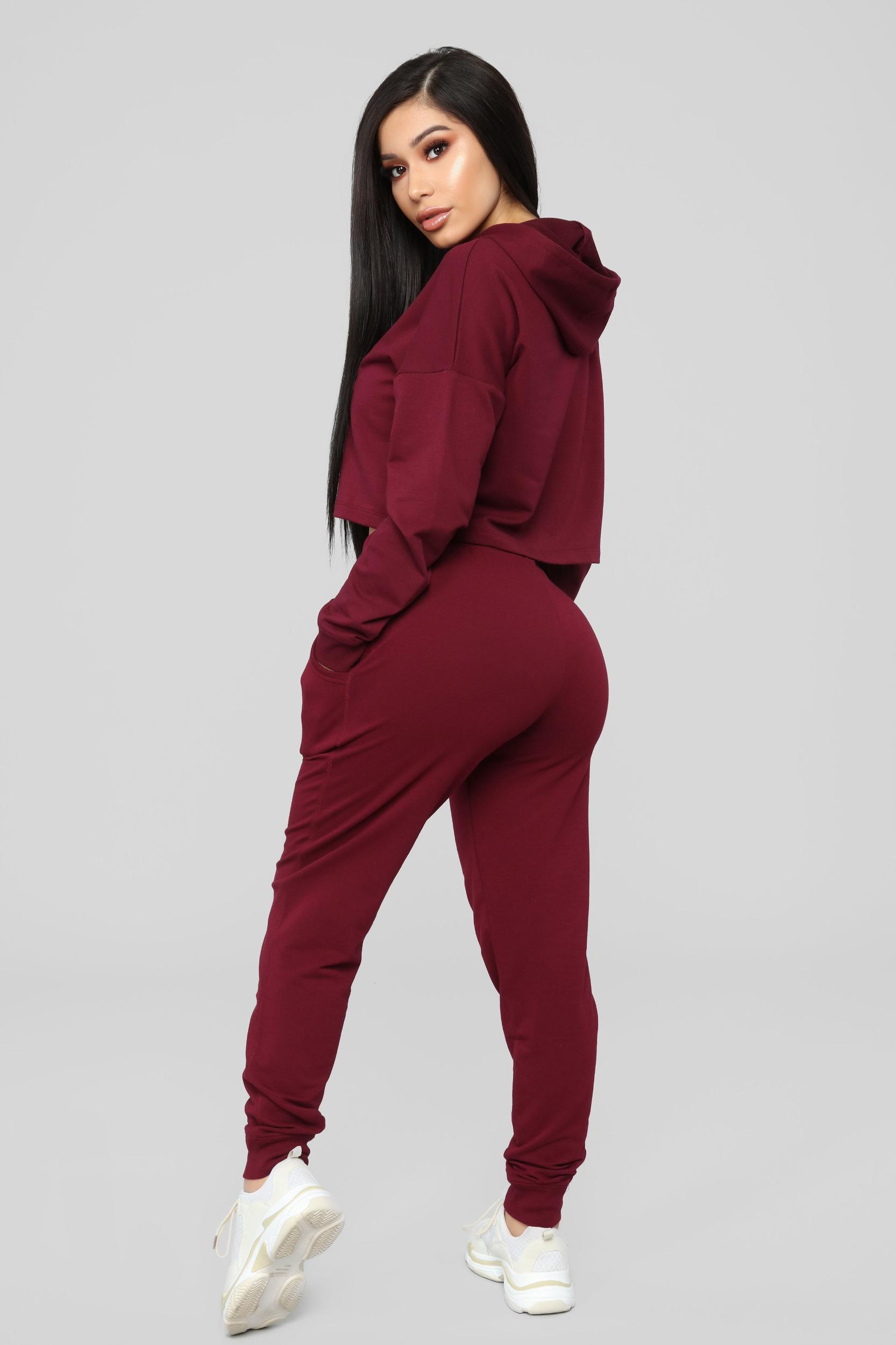 Latest And Greatest French Terry Jogger - Burgundy Product Image