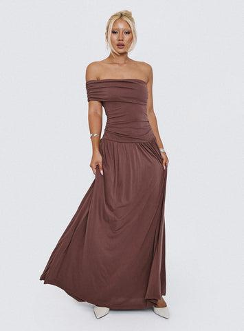 Decadence Strapless Maxi Dress Brown Product Image
