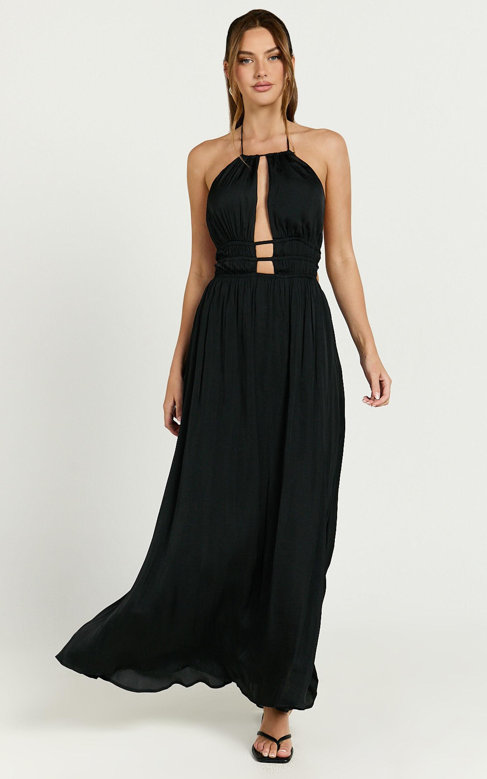 Denisa Maxi Dress - Open Back Halter Dress in Black Product Image