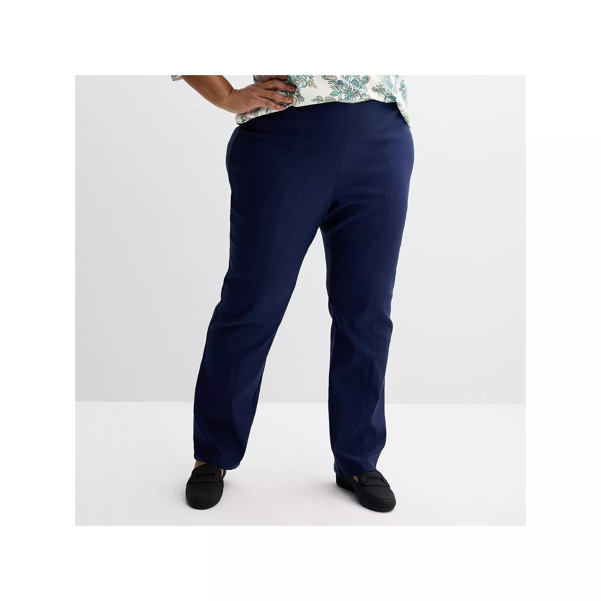 Plus Size Croft & Barrow® Seamed Straight Leg Pull-On Pants, Women's, Size: 24 W, Seattle Blue Product Image