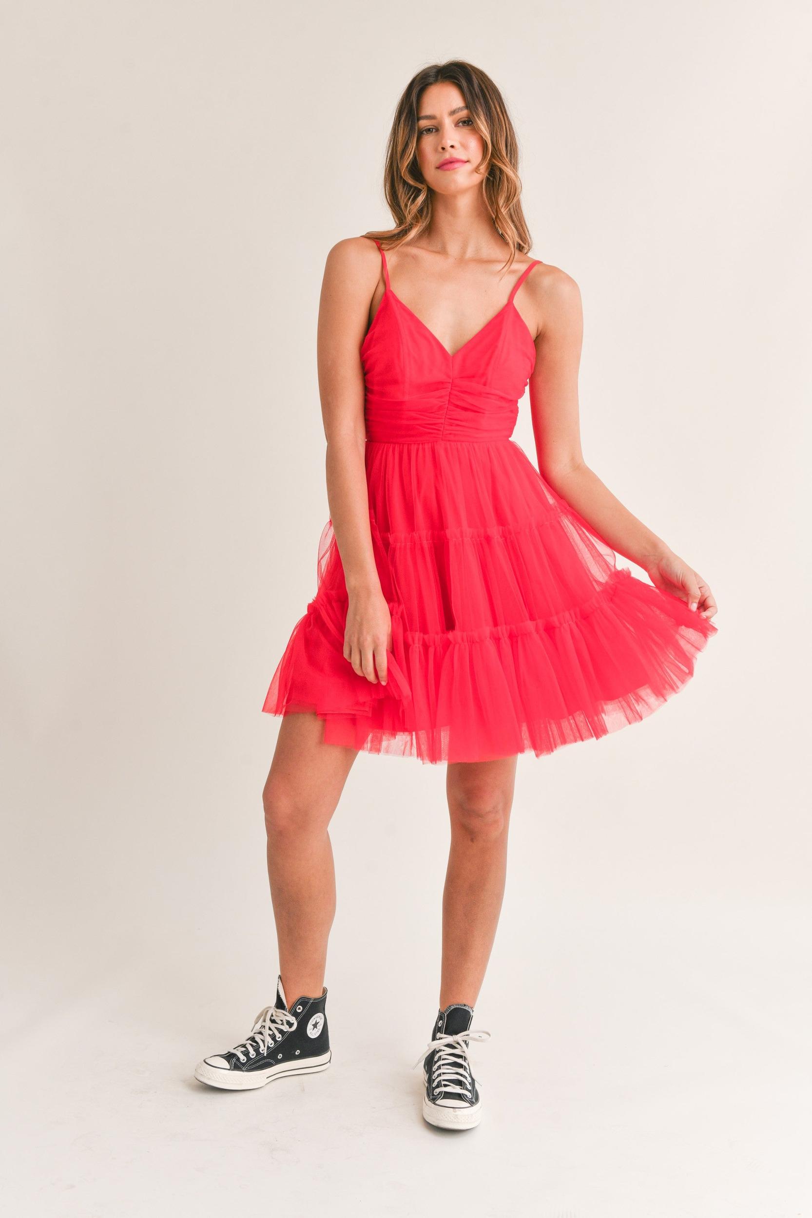 Tulle Mesh Bow Back Mini Dress Product Image