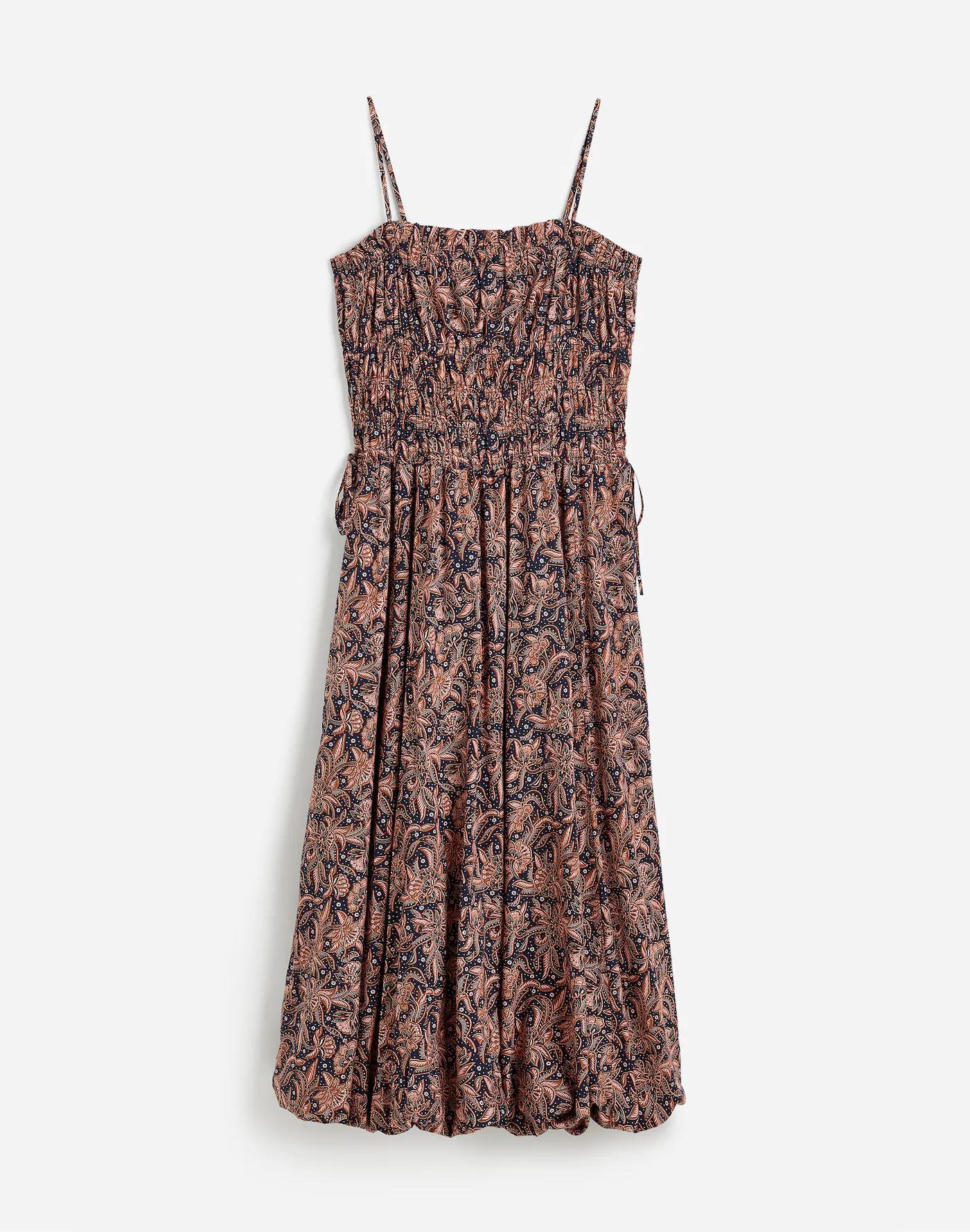 Smocked Bubble-Hem Midi Dress in Paisley Product Image