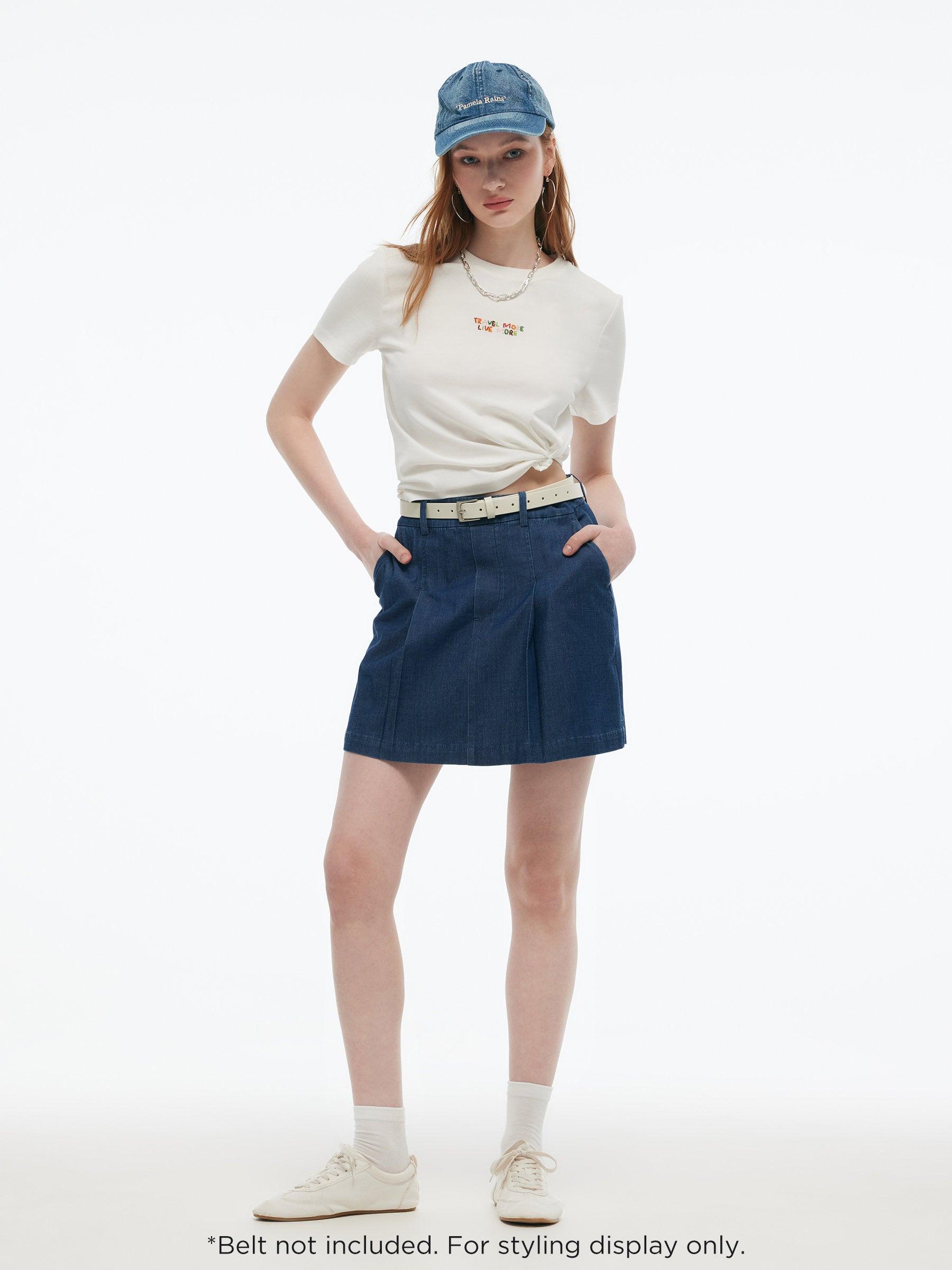 Denim A-Line Pleated Women Culottes Product Image