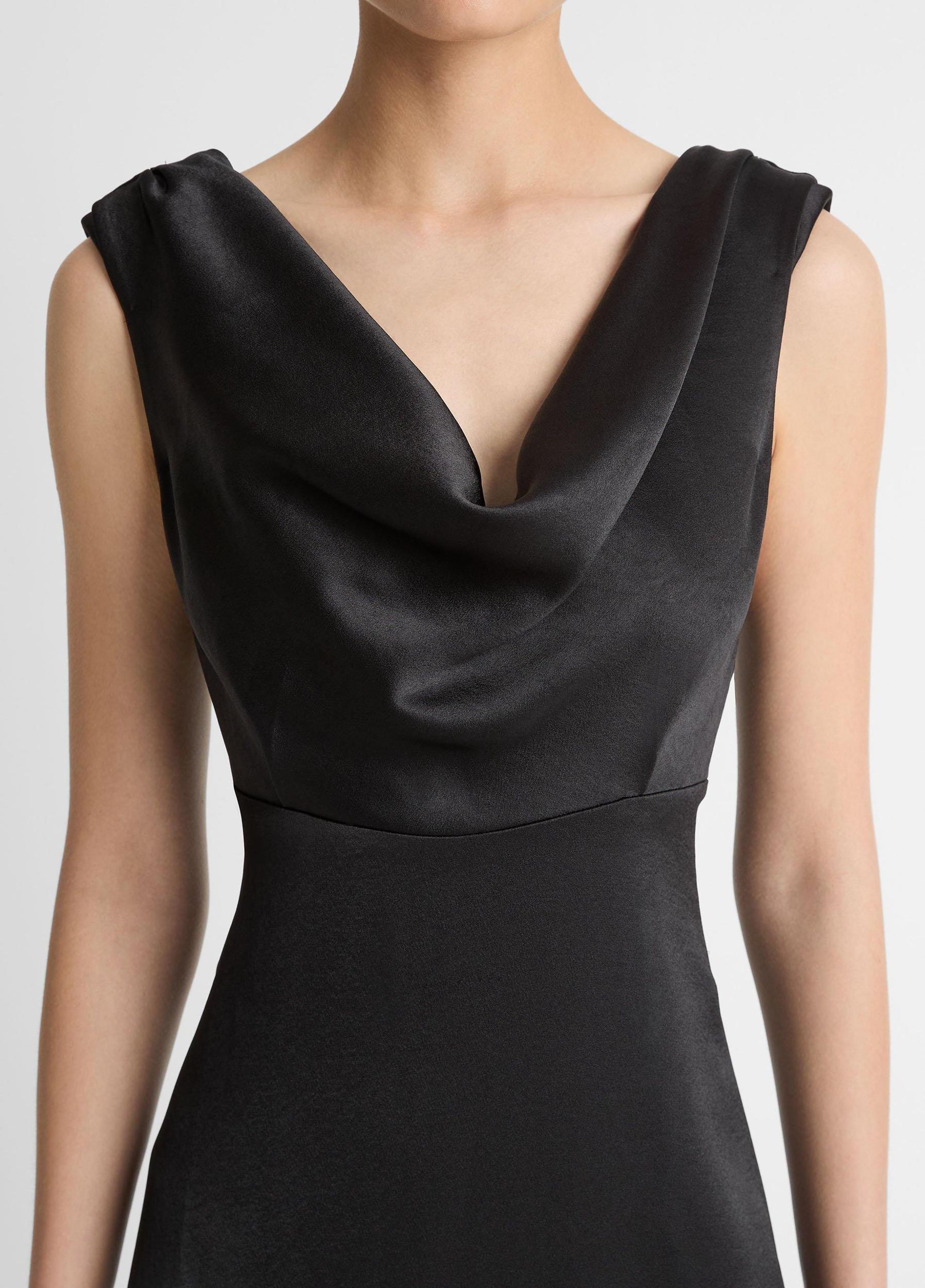 Satin Draped Cowl-Neck Maxi Dress Product Image