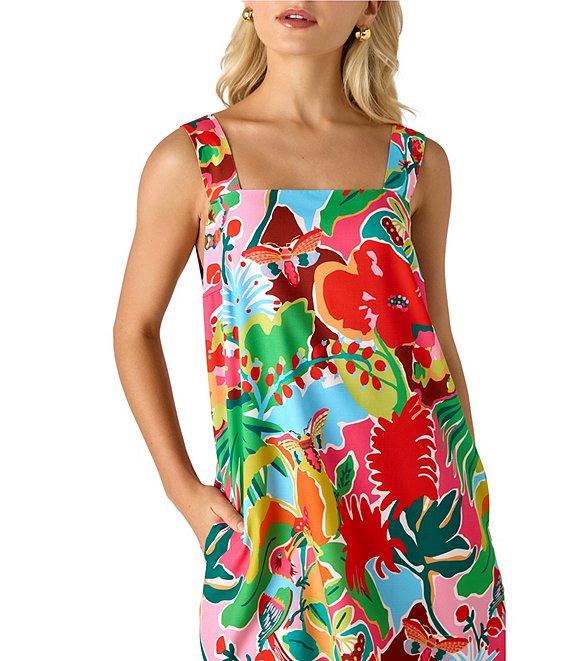 CROSBY by Mollie Burch Warren Tropical Floral Printed Square Neck Sleeveless Shift Dress Product Image