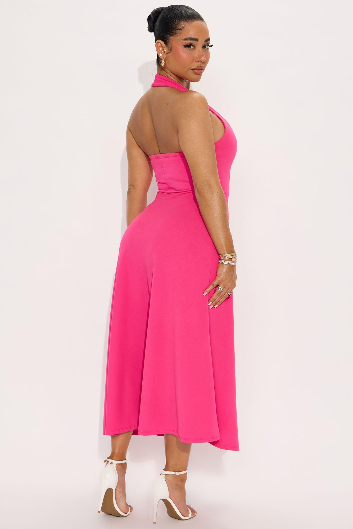 Alena Halter Midi Dress - Neon Pink Product Image