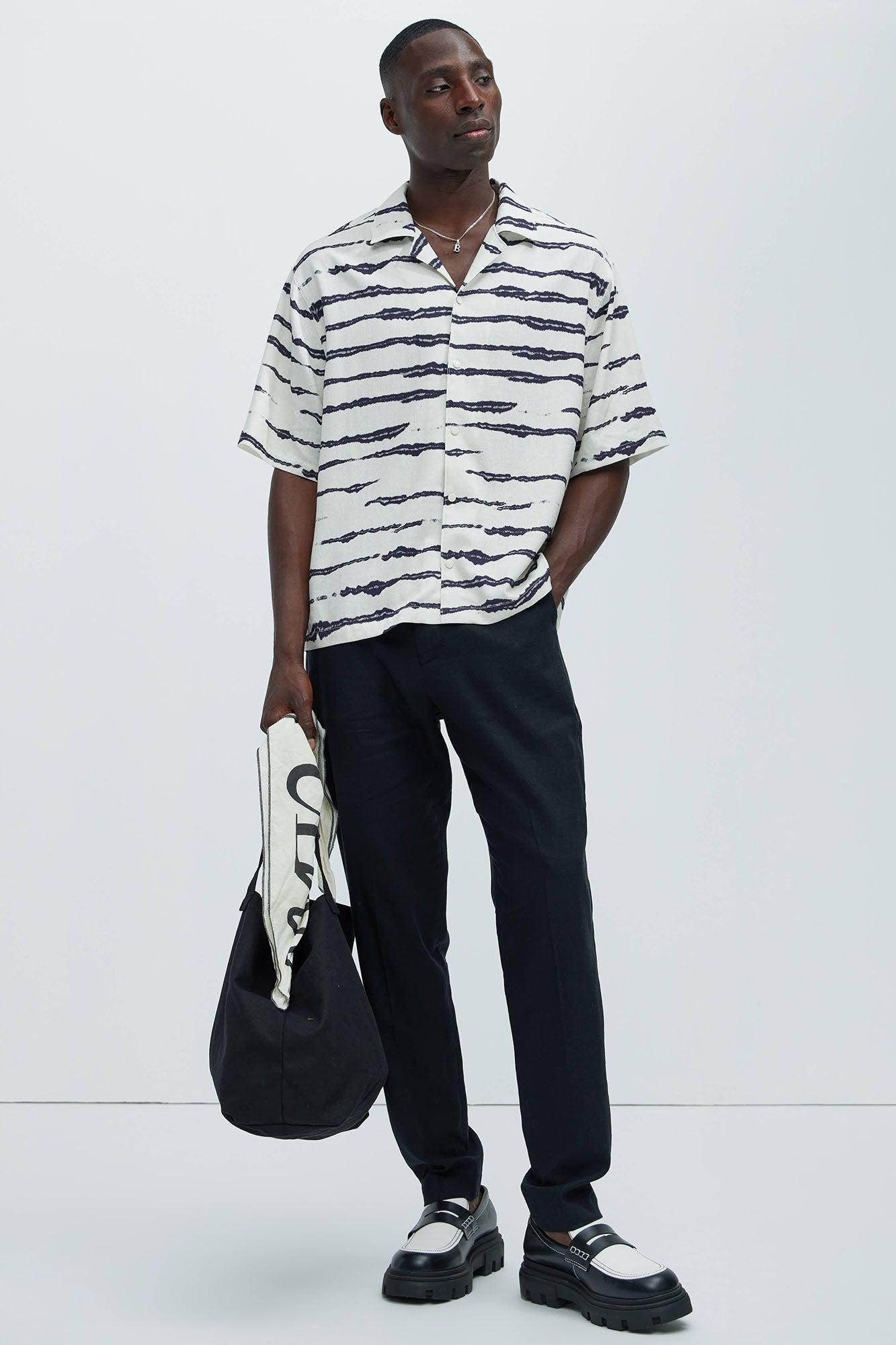 Bahamas Straight Linen Trousers - Black Product Image