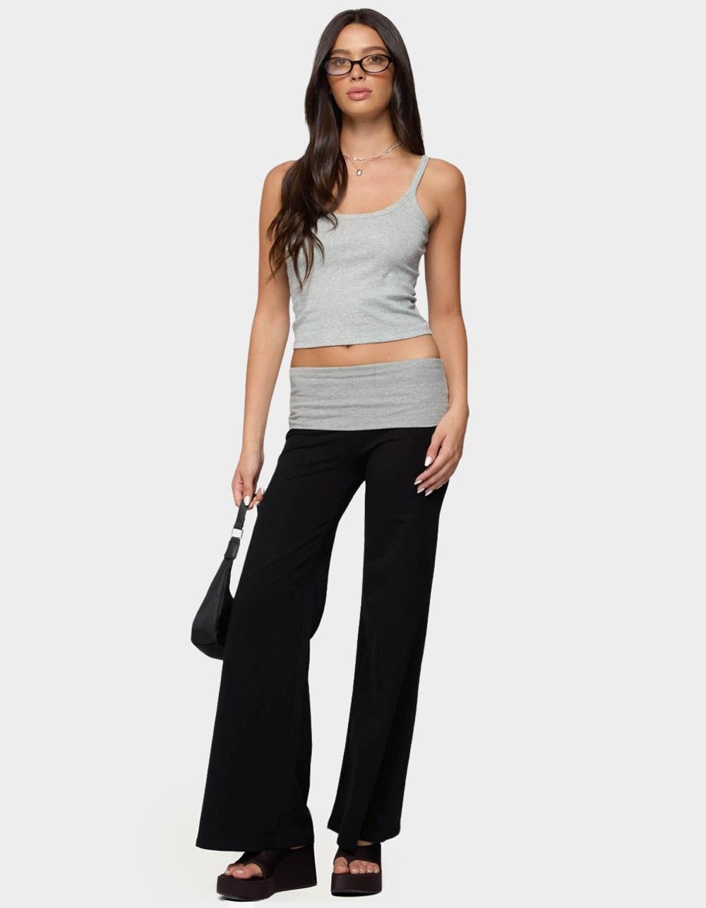 EDIKTED Wide Leg Contrast Fold Over Pants - BLACK Product Image