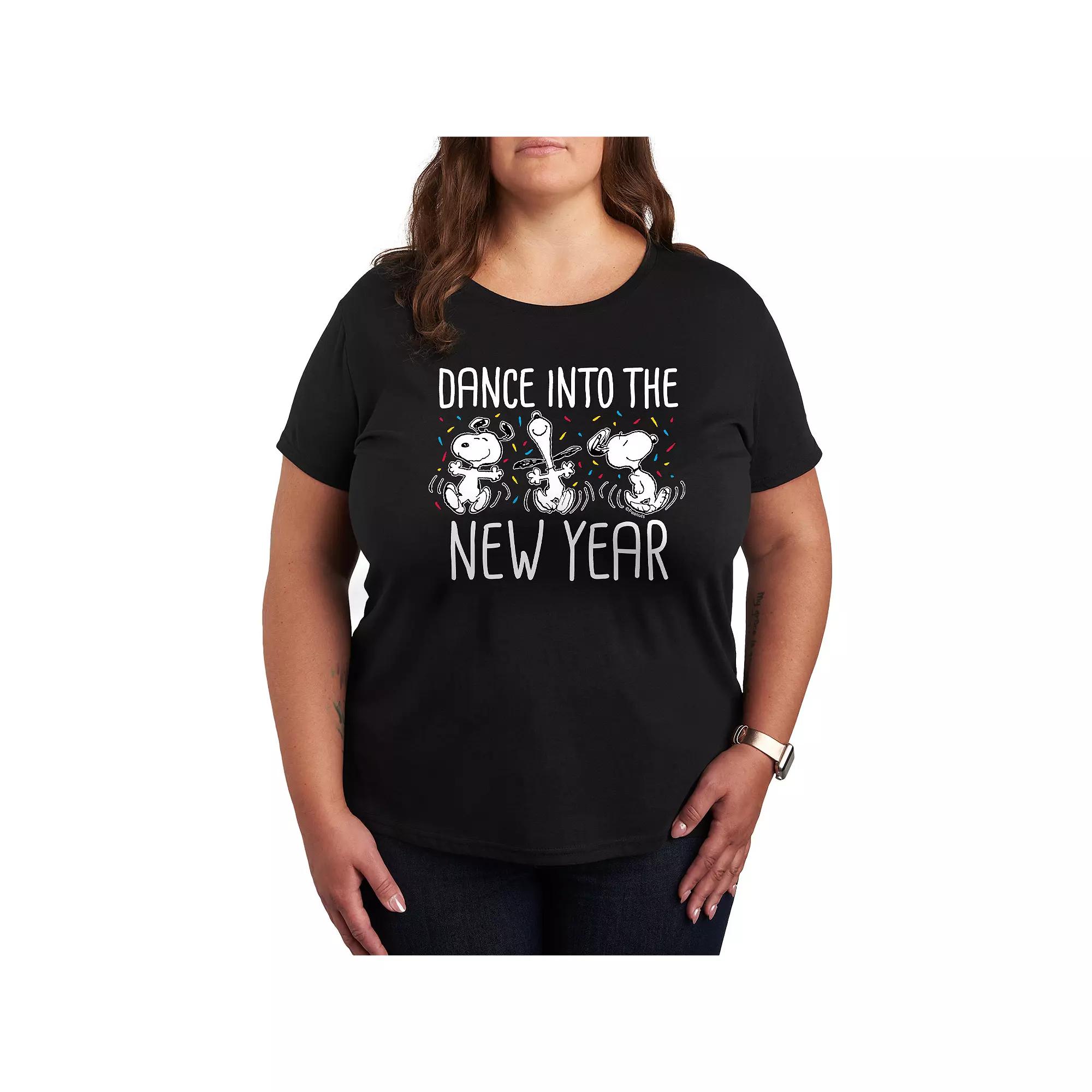 Plus Size Peanuts Snoopy Dance Into The New Year Graphic Tee, Women's, Size: 2XL, Black Product Image