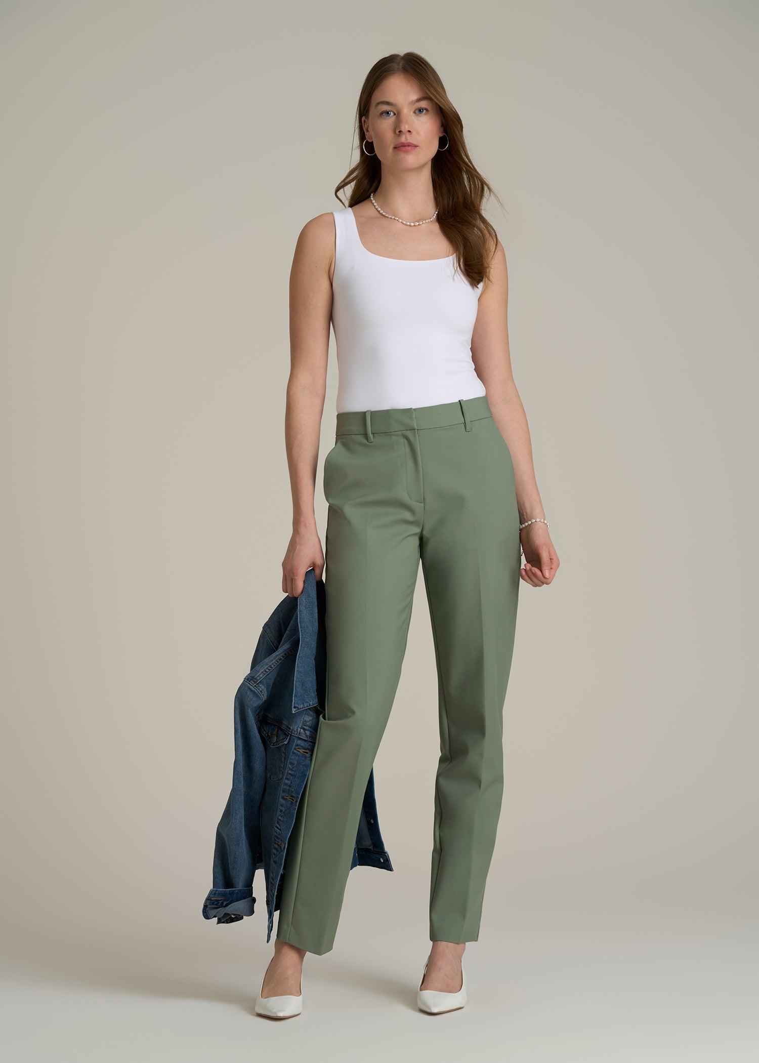 Flat Front Tapered Dress Pants for Tall Women in Dark Seagrass Female Product Image