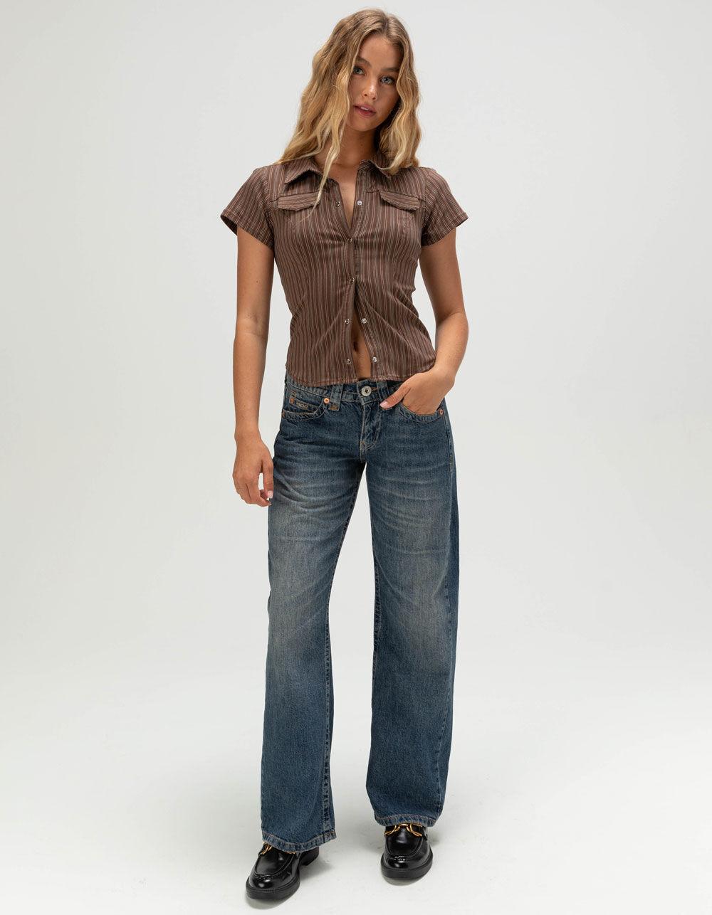 BDG Urban Outfitters Polly Womens Stripe Snap Front Shirt - BROWN Product Image