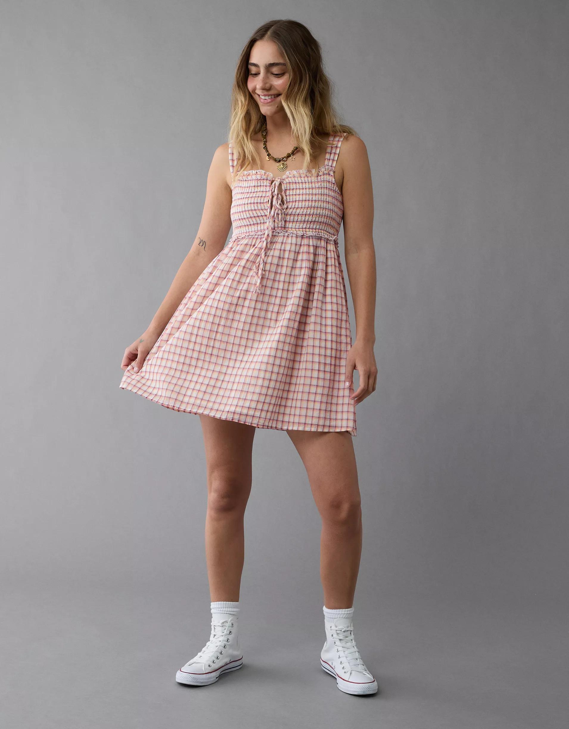 AE Plaid Babydoll Mini Dress Product Image