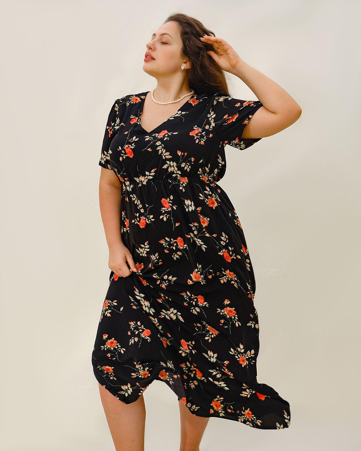 Black Floral Plus Size Maxi Dress Product Image